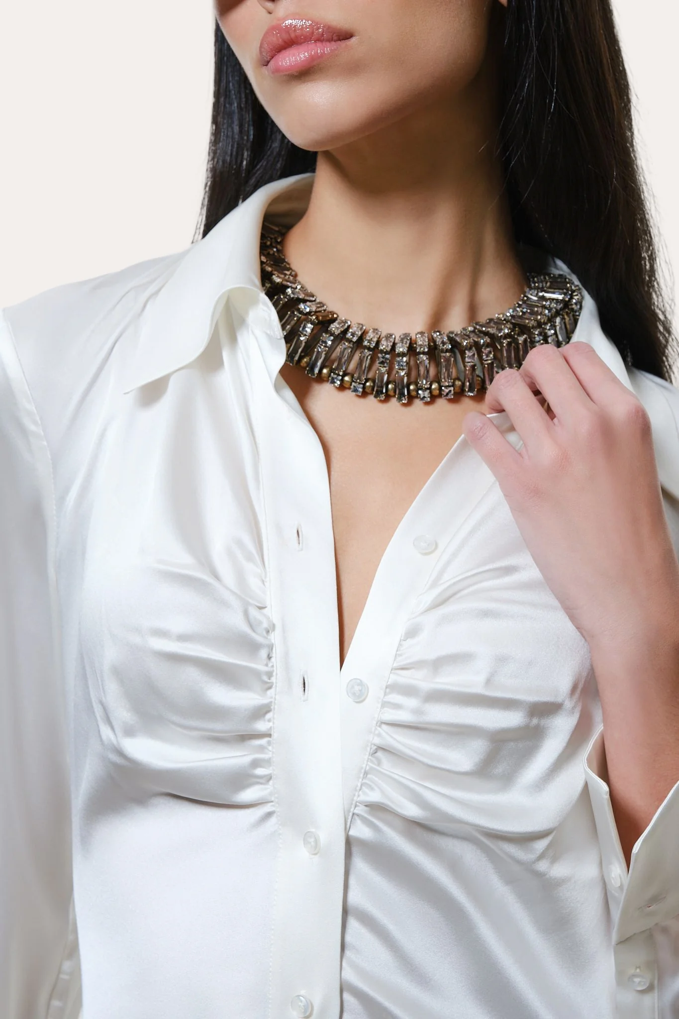 Anya Silk Charmeuse Ruched Shirt - Image 3