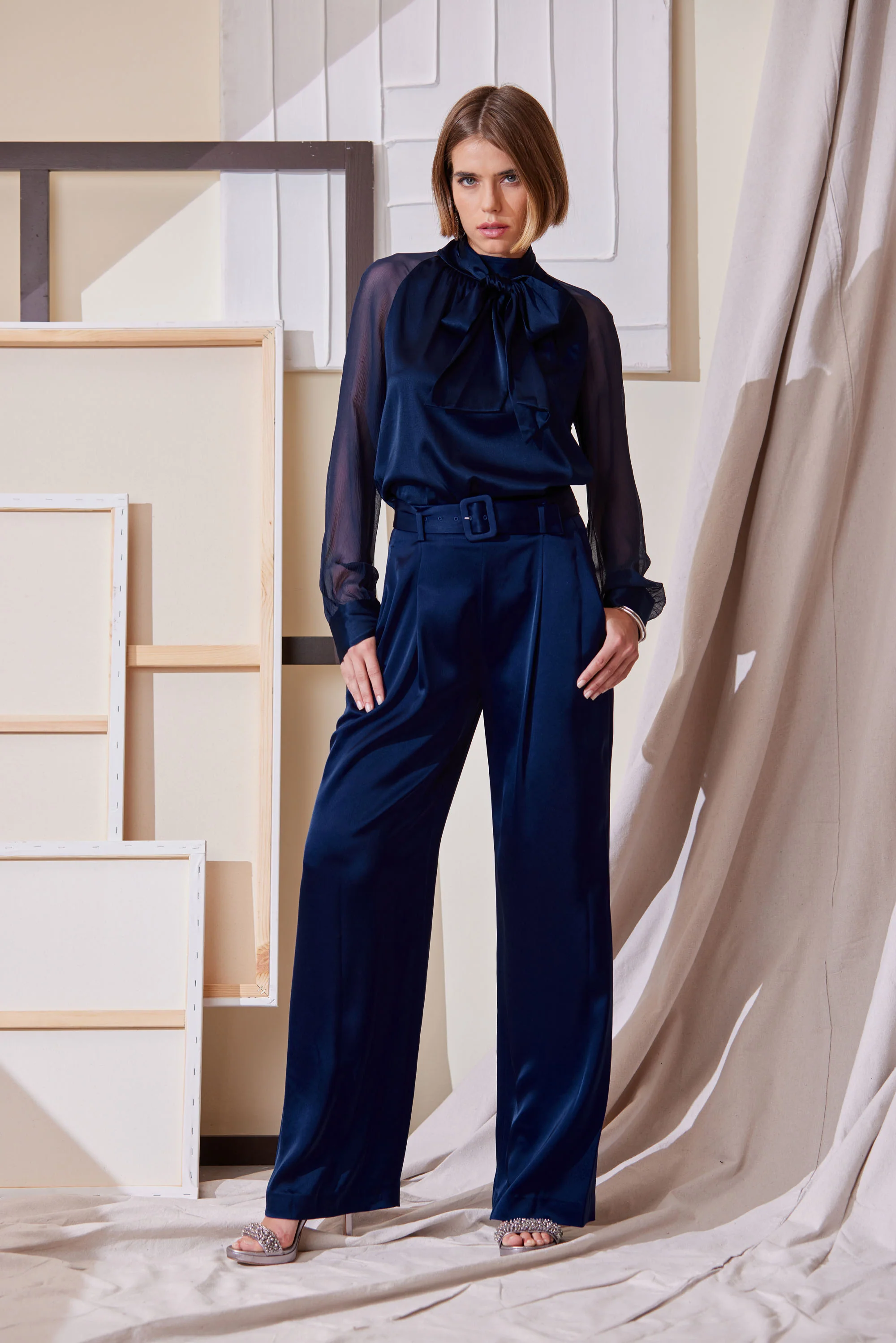 Belted Satin Pleated Pant - Image 2