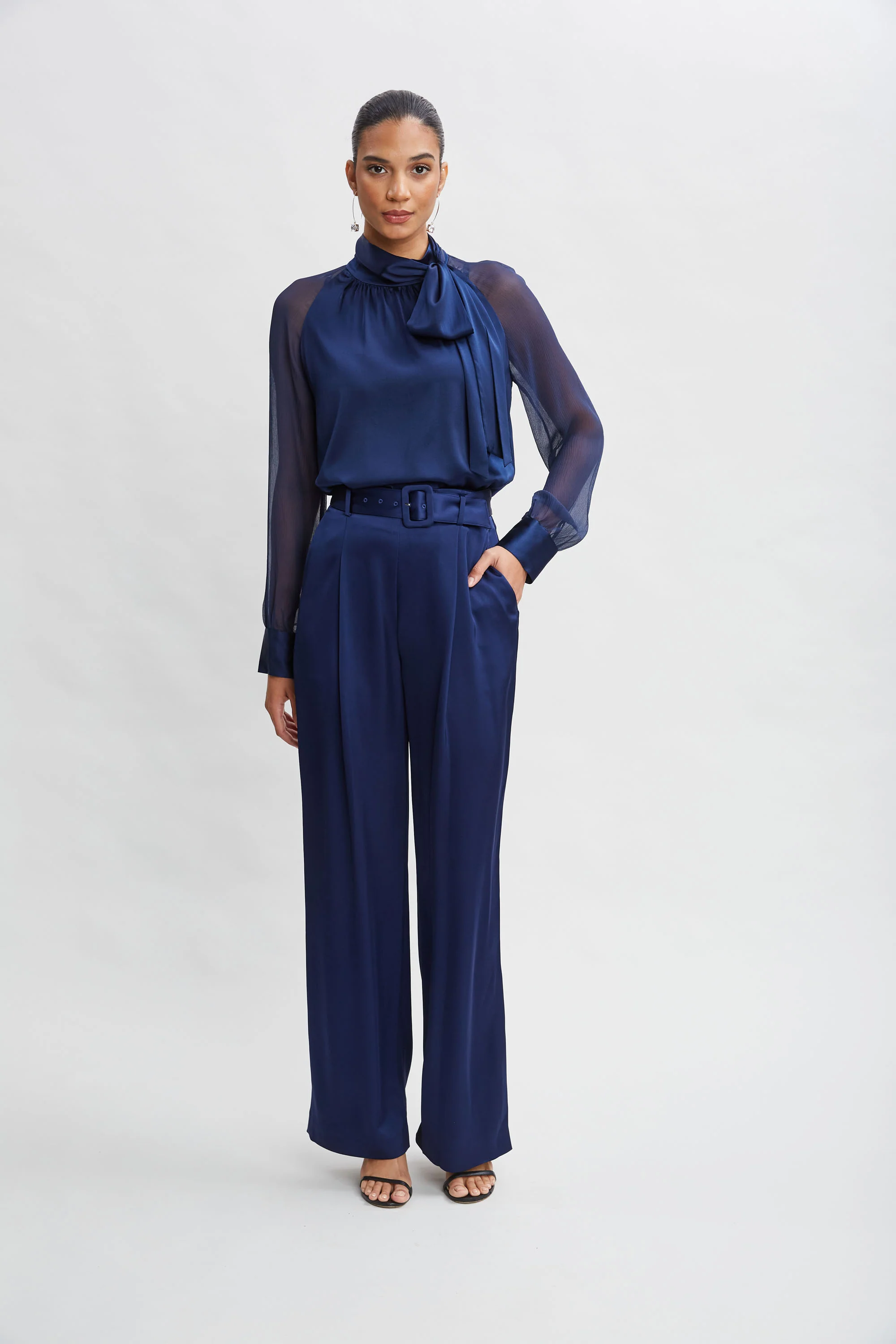 Belted Satin Pleated Pant - Image 3