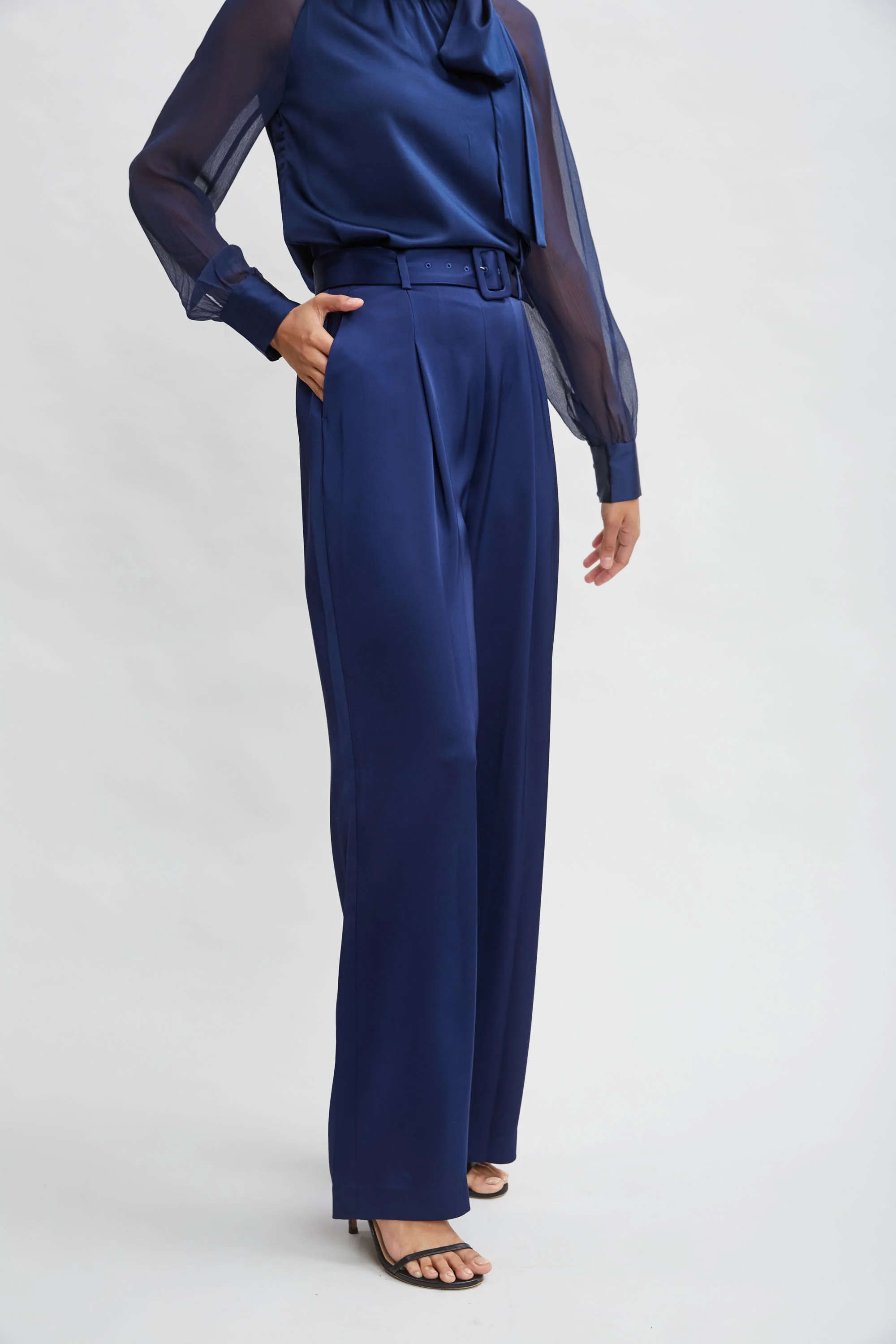 Belted Satin Pleated Pant - Image 4