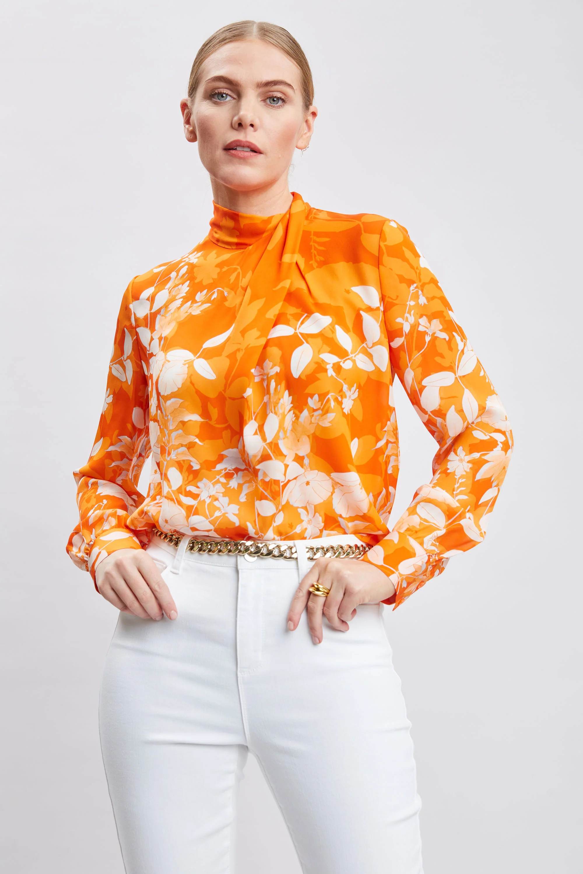 Silk Draped Neck Bloom Shirt - Image 6