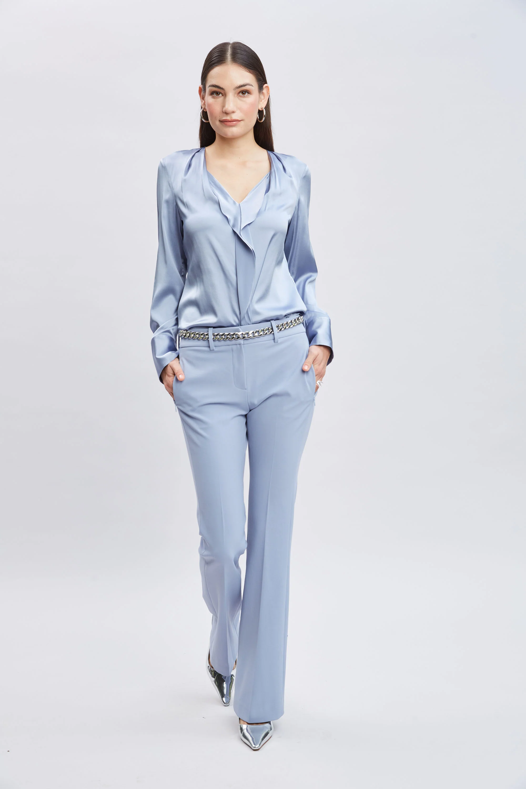 Silk Satin Contour Ruffle Shirt - Image 3
