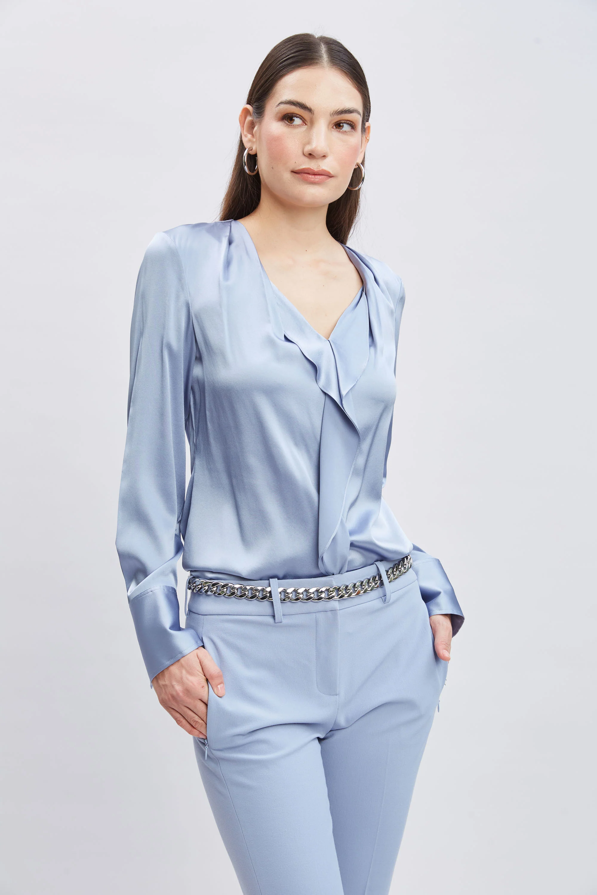 Silk Satin Contour Ruffle Shirt - Image 5