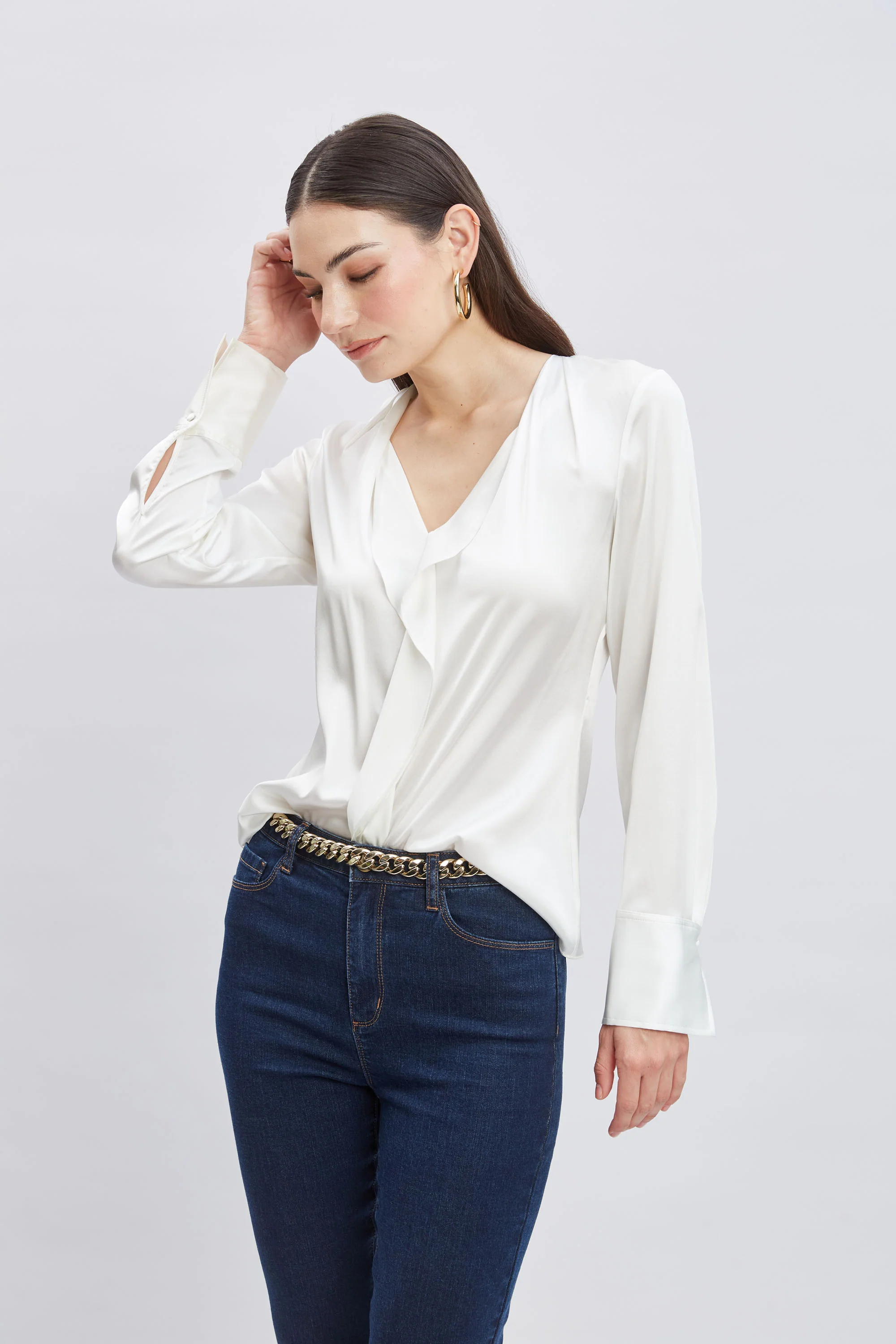 Silk Satin Contour Ruffle Shirt - Image 3