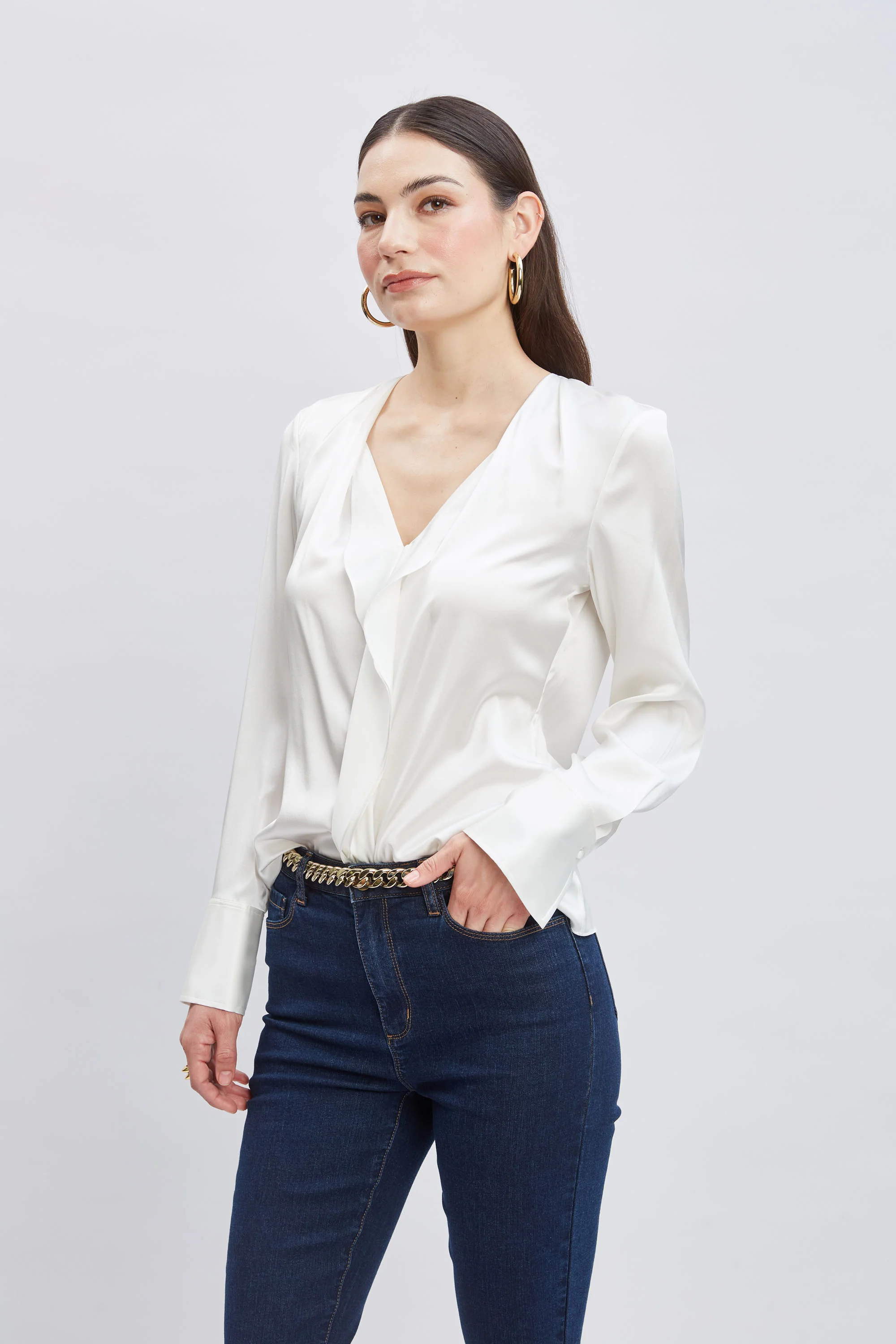 Silk Satin Contour Ruffle Shirt - Image 4