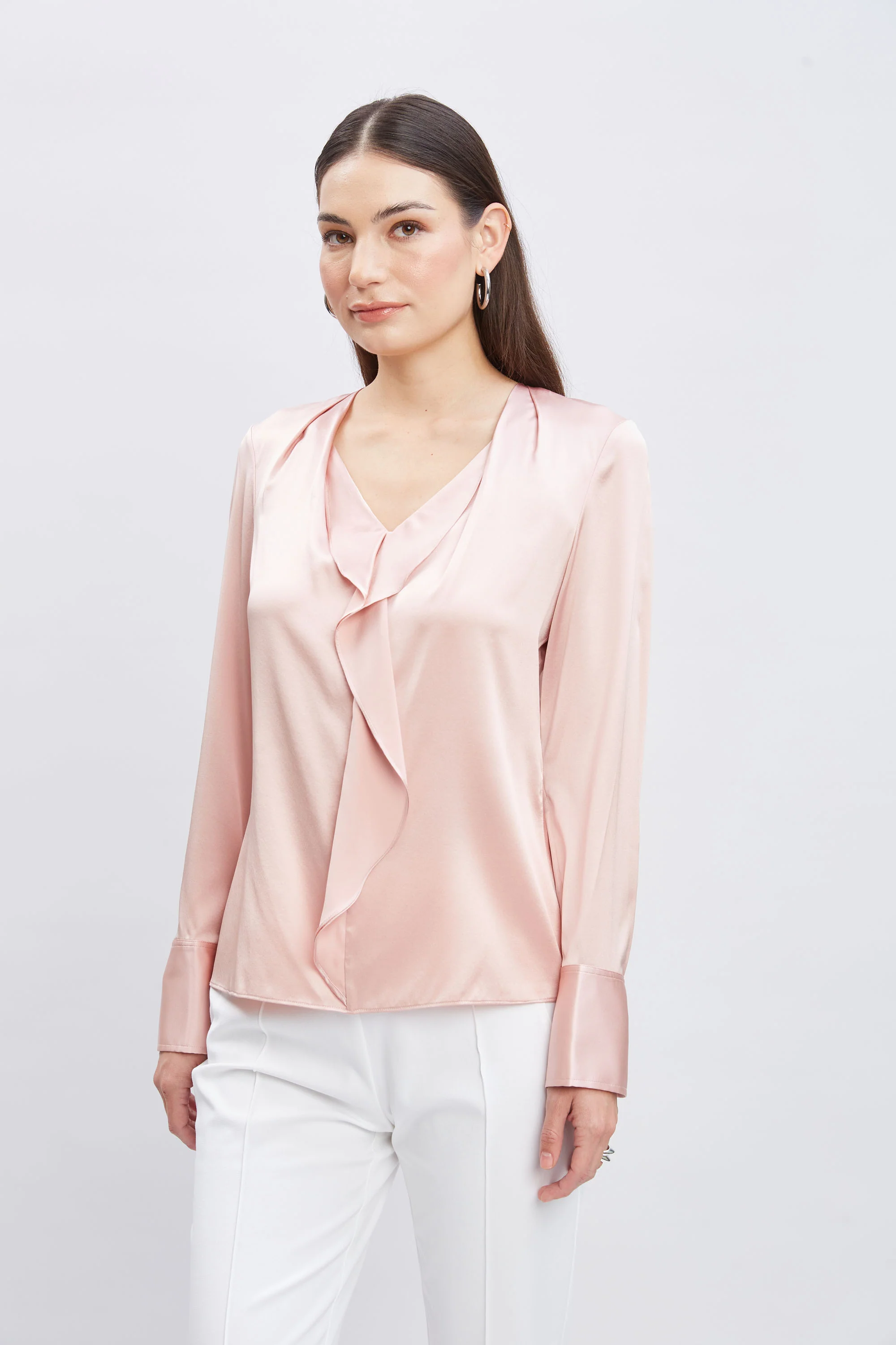 Silk Satin Ruffle Contour Shirt - Image 3