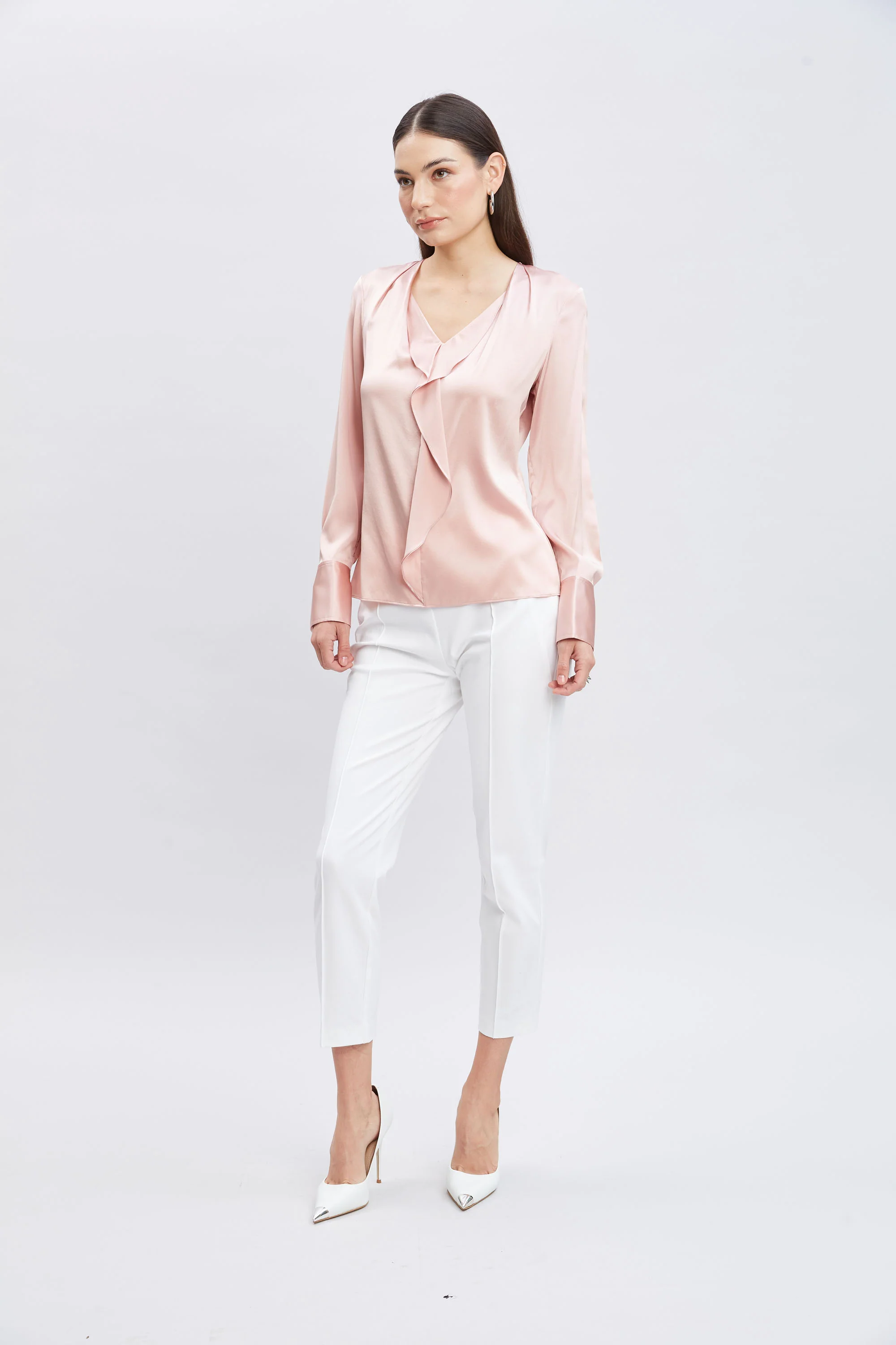 Silk Satin Ruffle Contour Shirt - Image 4