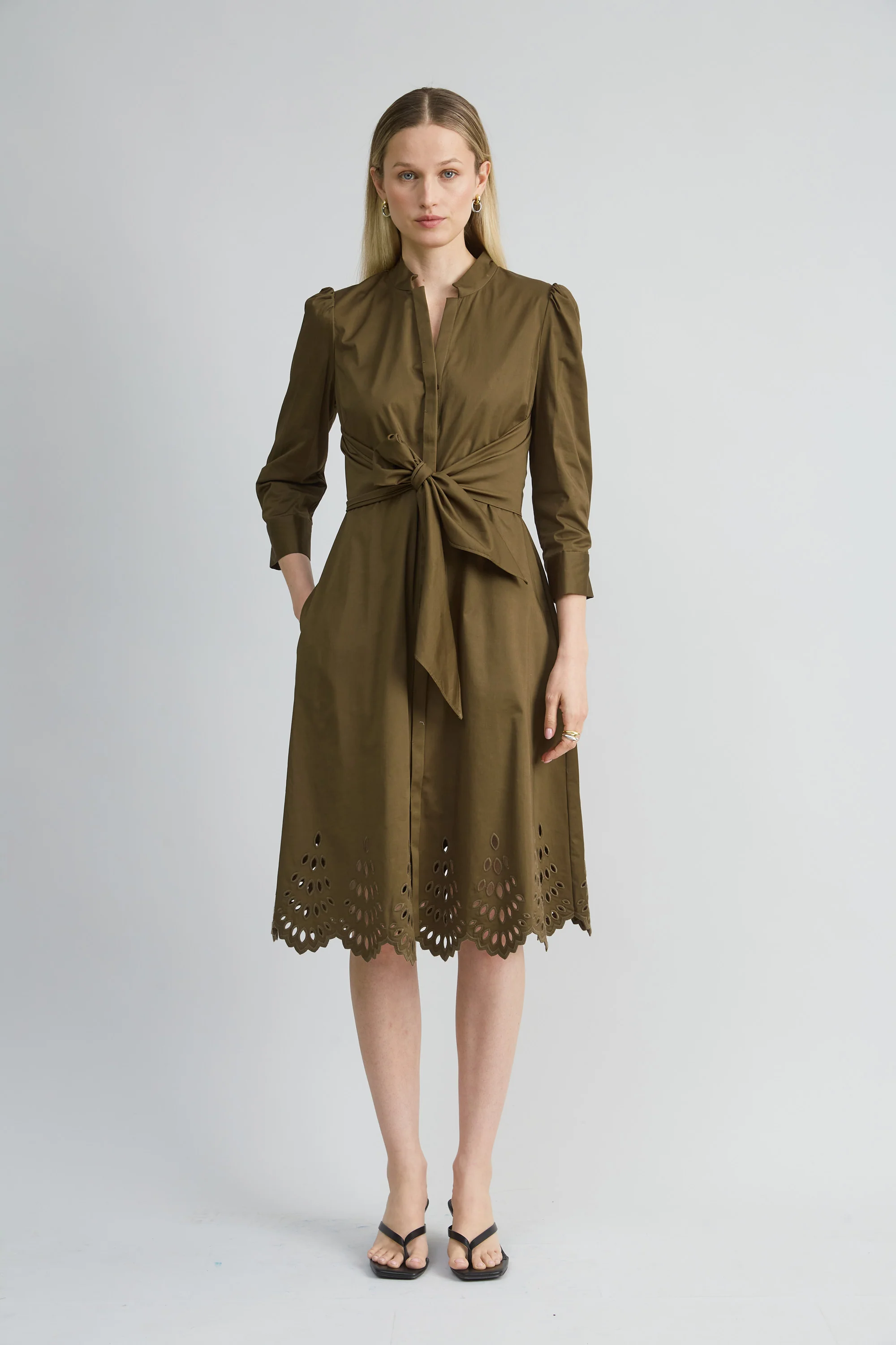Cotton Tie Embroidered Dress