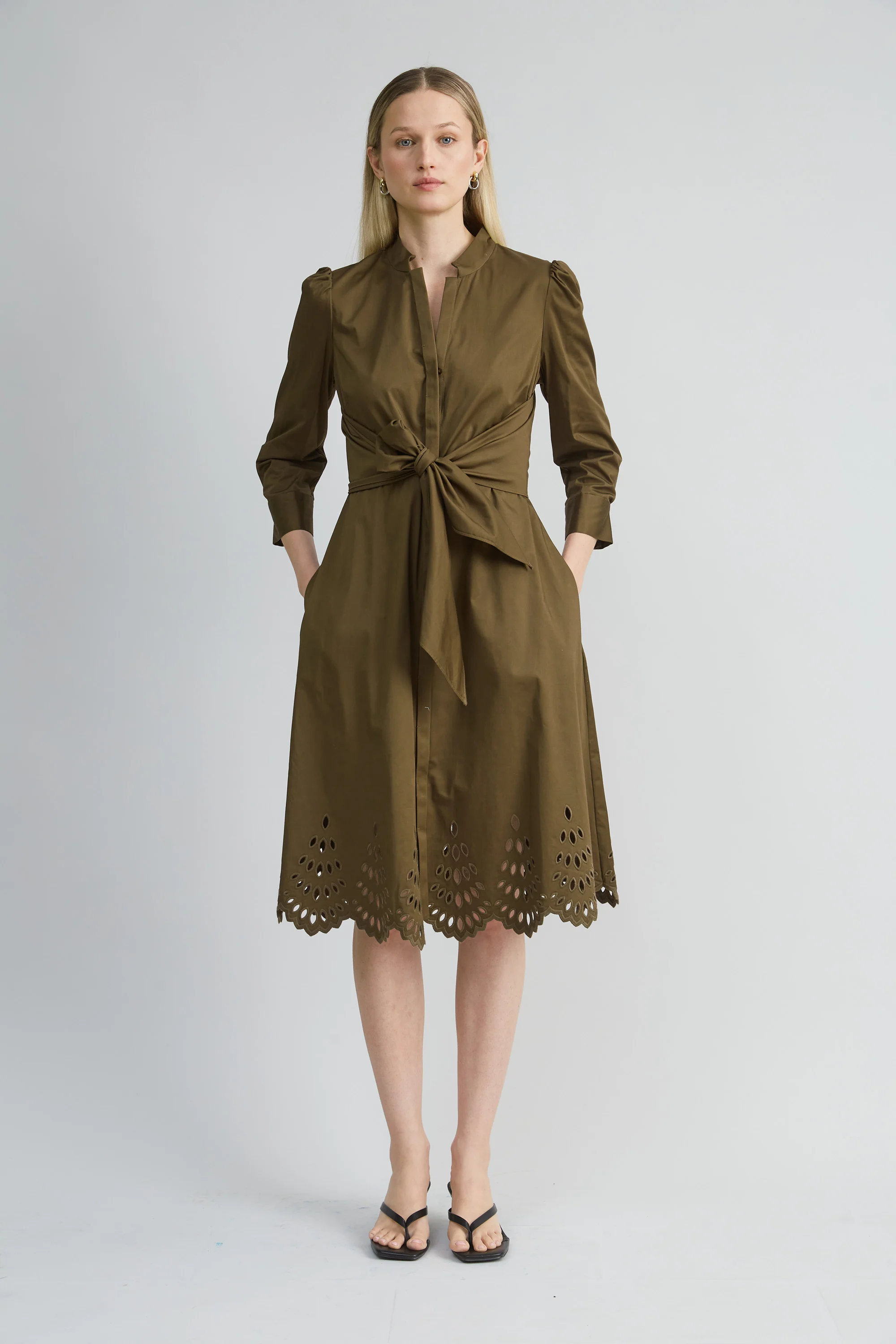 Cotton Tie Embroidered Dress - Image 3