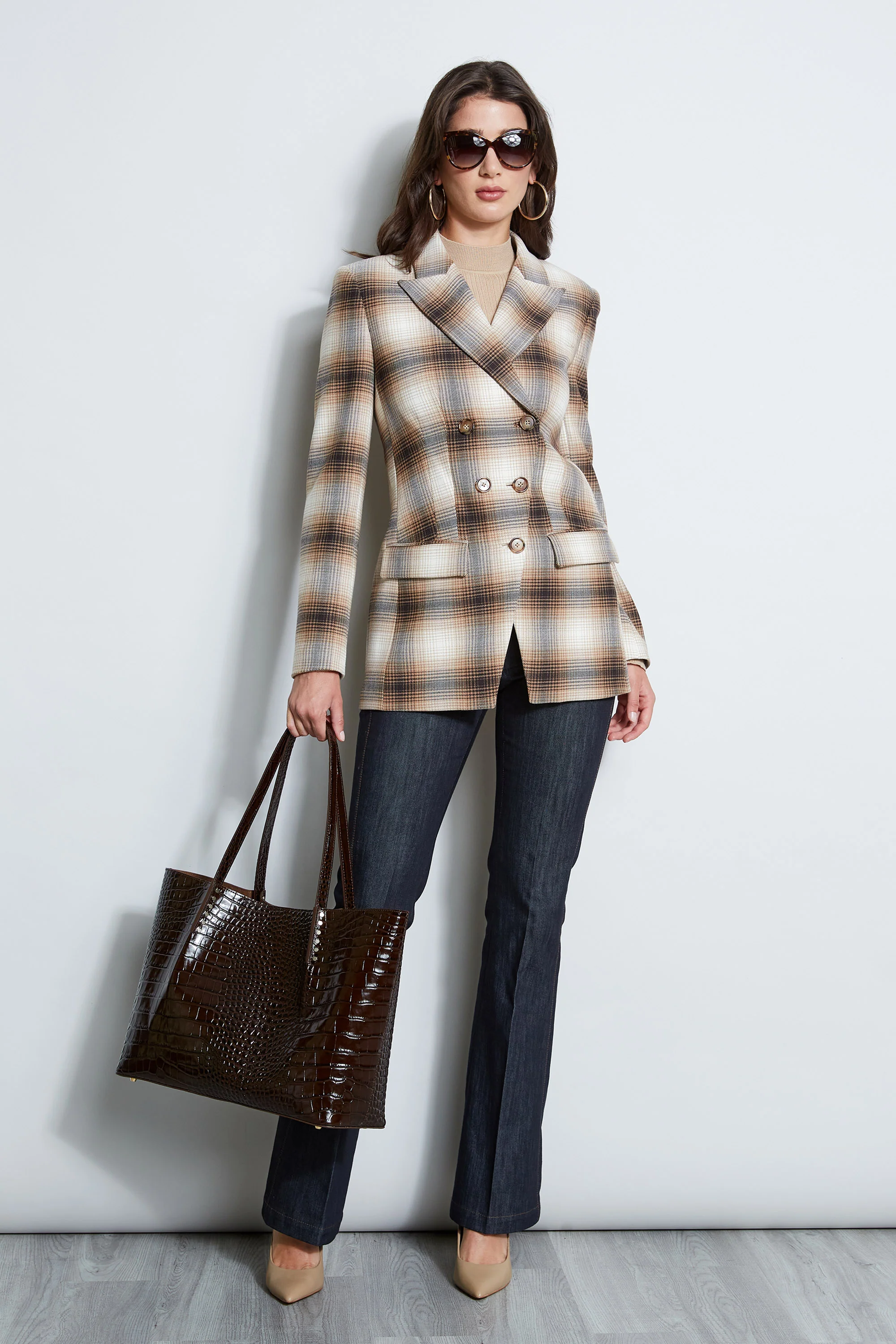 Double Breasted Ombre Plaid Blazer - Image 3
