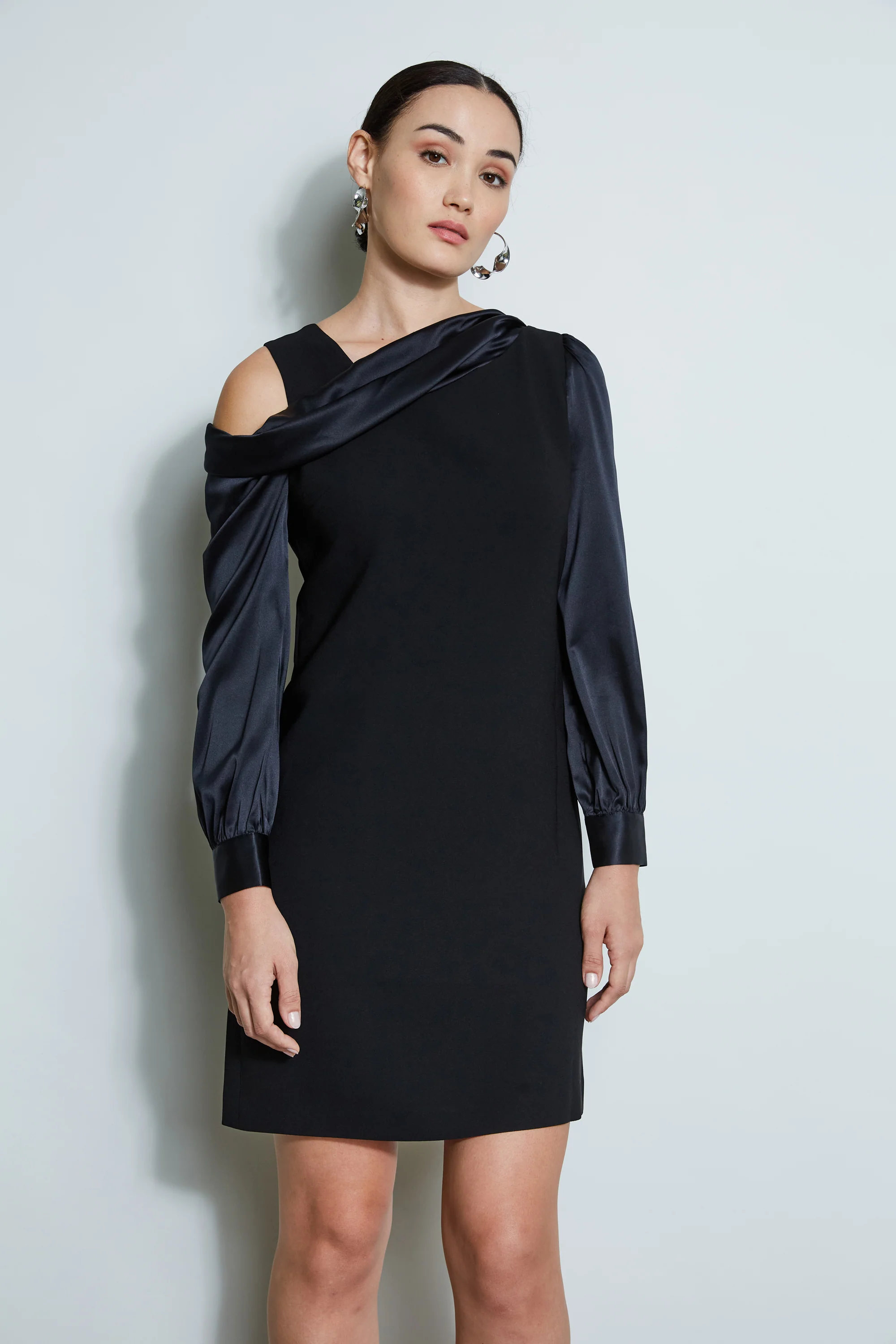 Draped Satin Shoulder Dress - Image 3