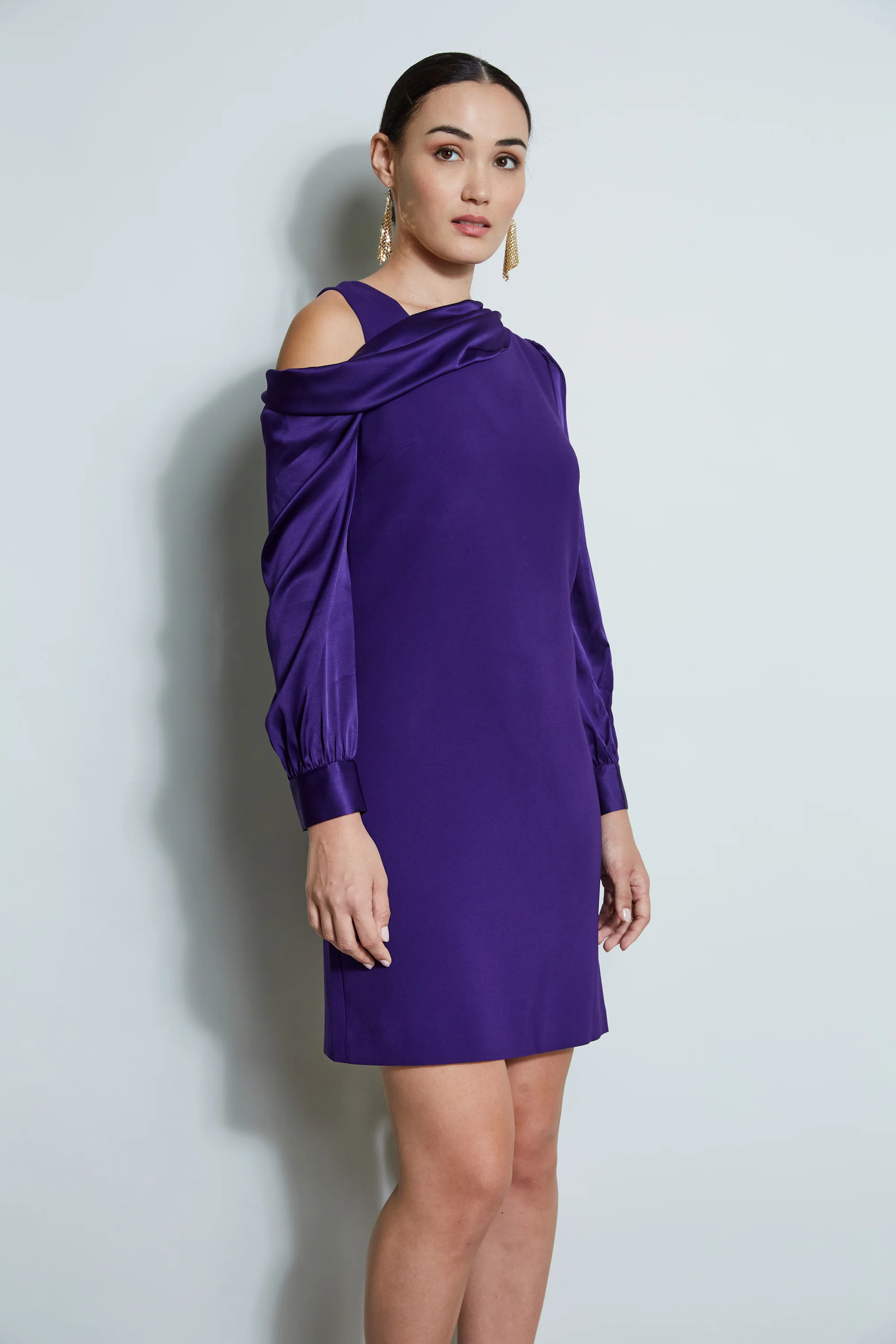 Draped Satin Shoulder Dress - Image 2