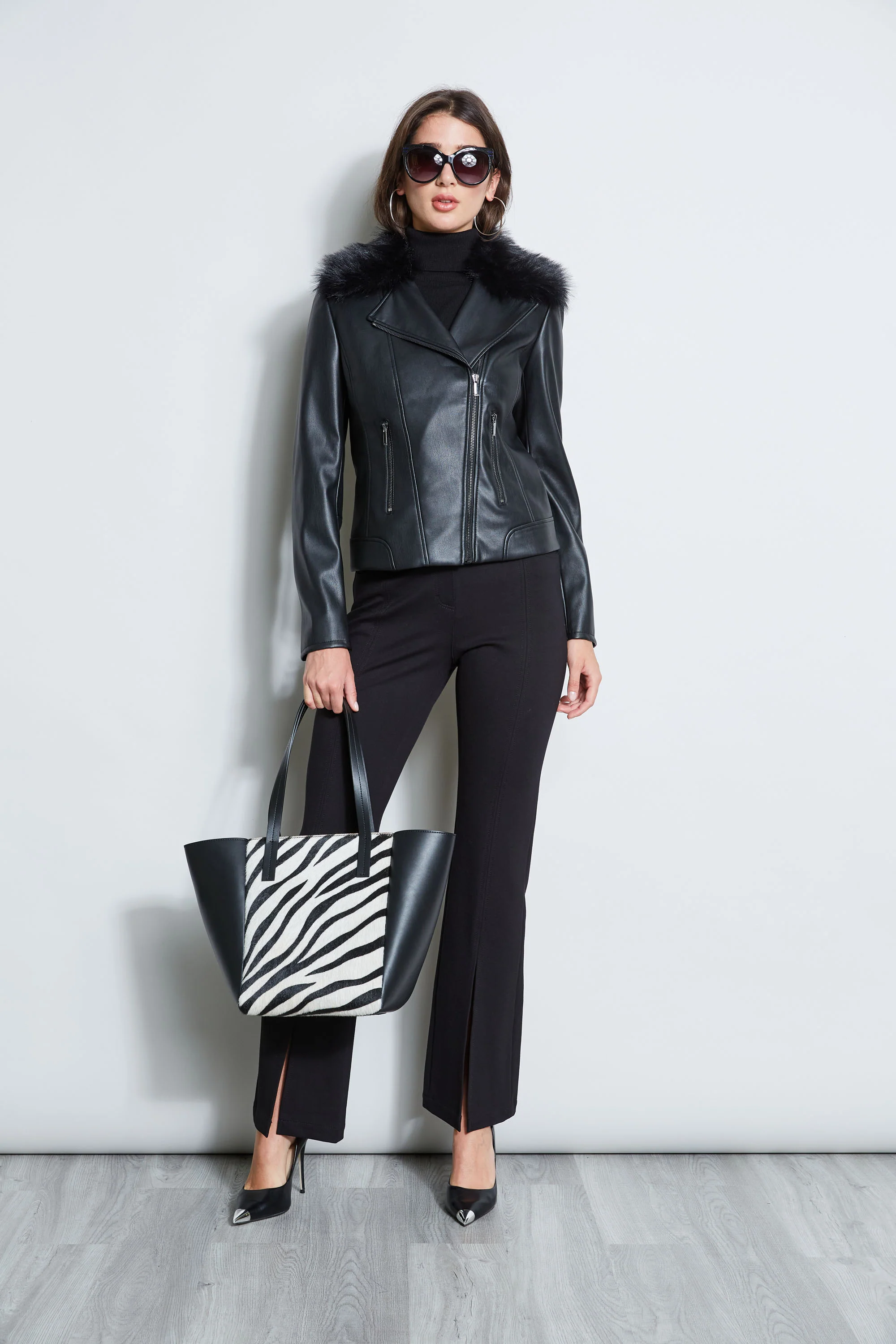 Faux Fur Collar Moto Jacket - Image 3