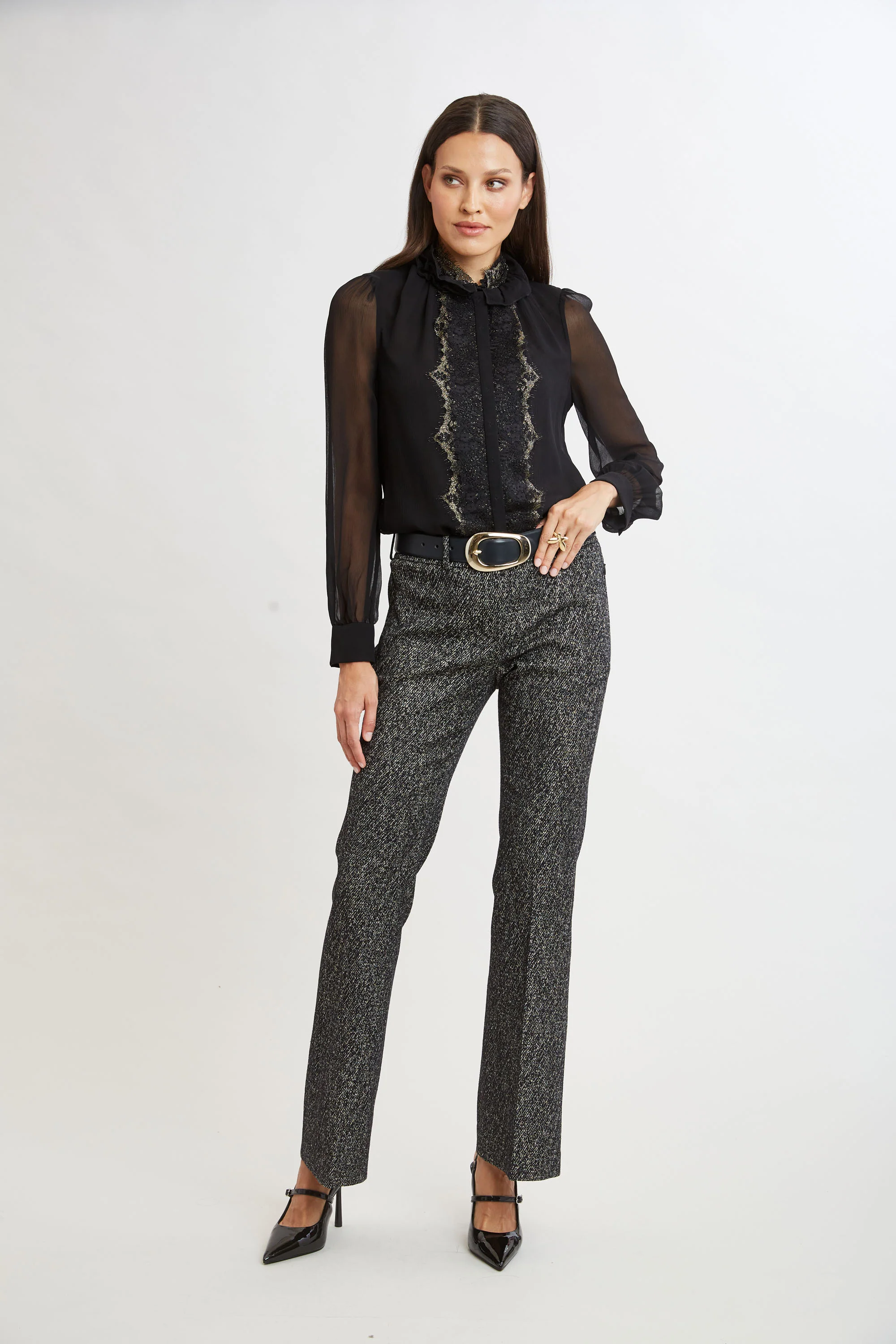 Fit & Flare Metallic Tweed Pant - Image 3