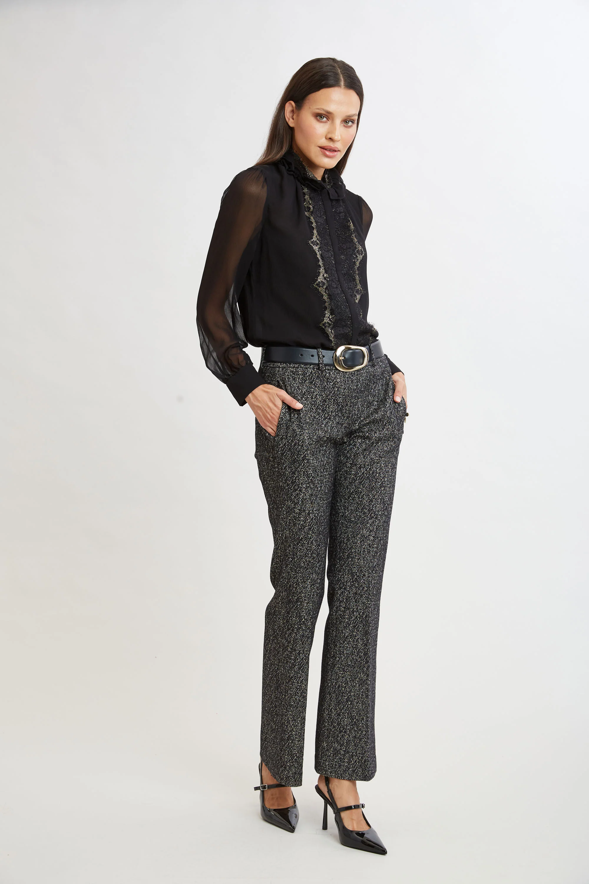 Fit & Flare Metallic Tweed Pant - Image 4