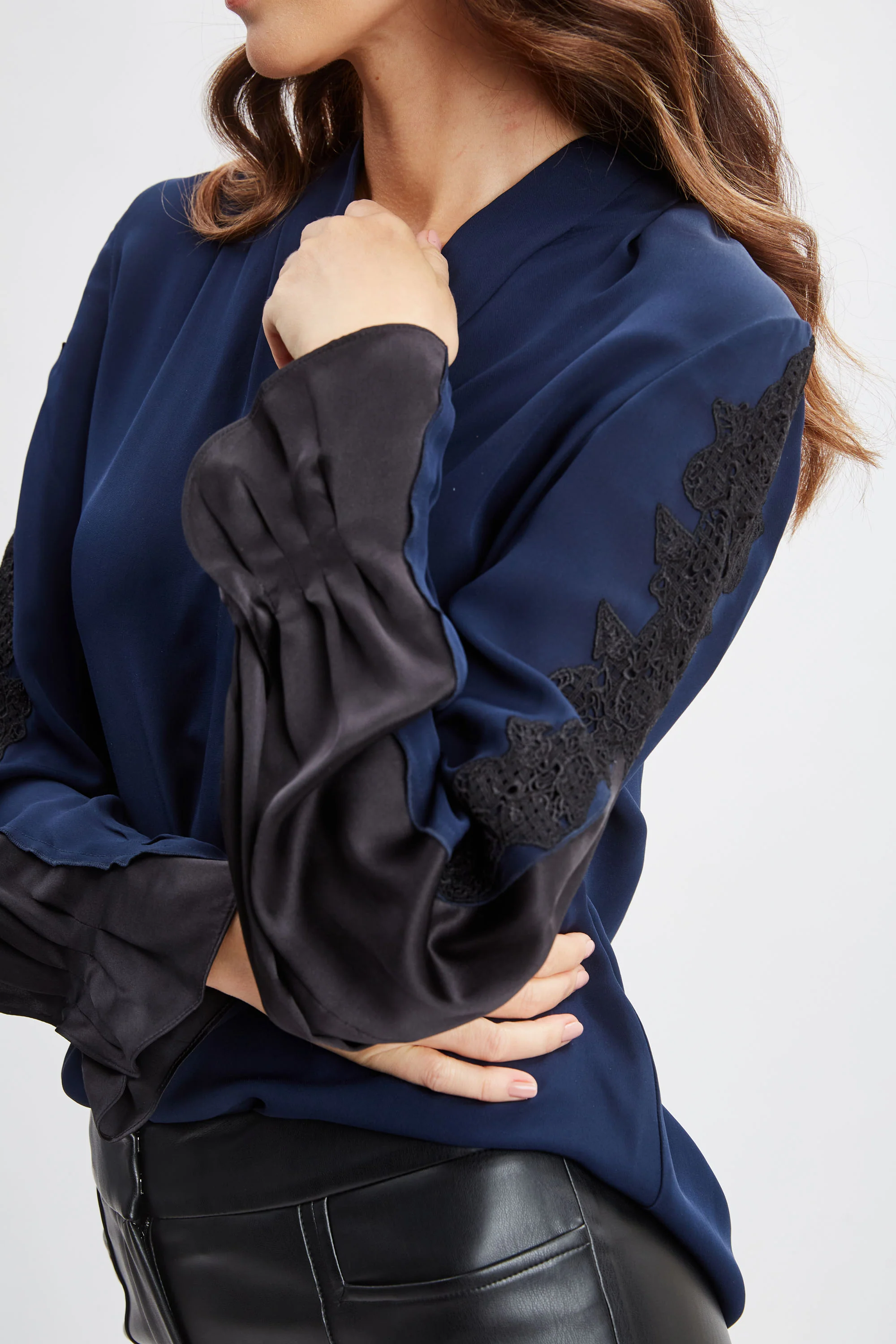 Lace Sleeve Silk Shirt - Image 3