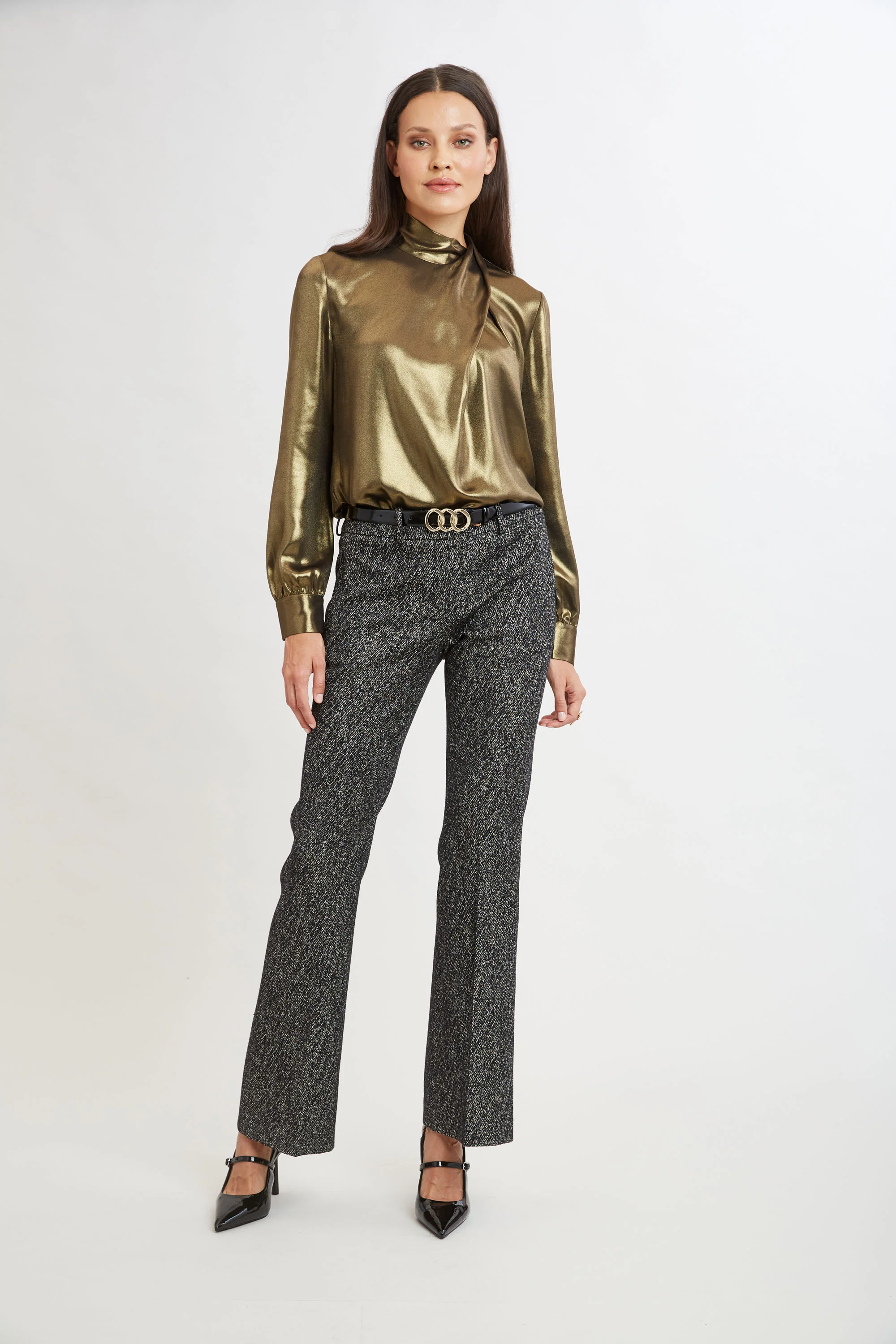 Metallic Draped Neck Shirt - Image 3