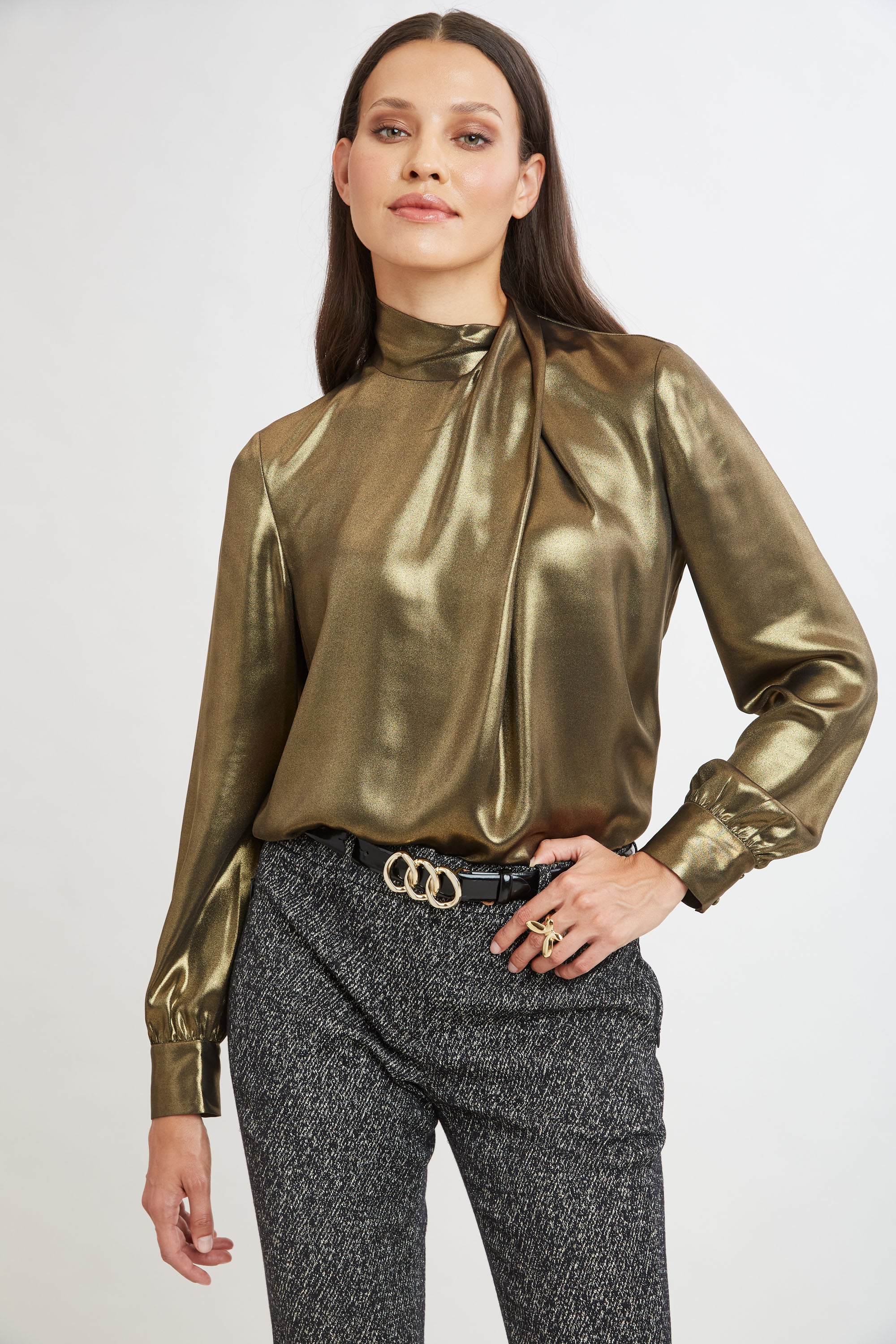 Metallic Draped Neck Shirt - Image 4
