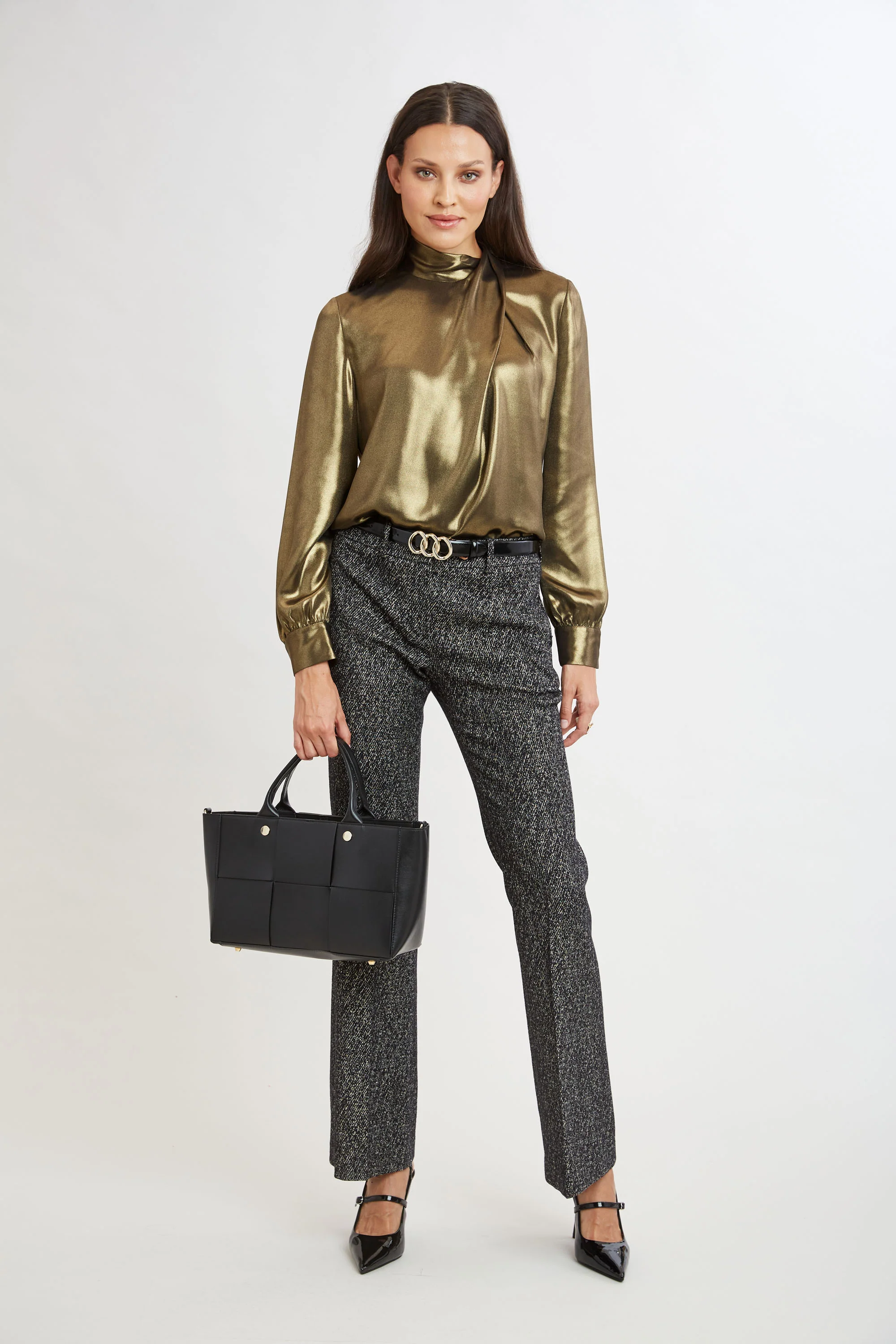 Metallic Draped Neck Shirt - Image 5