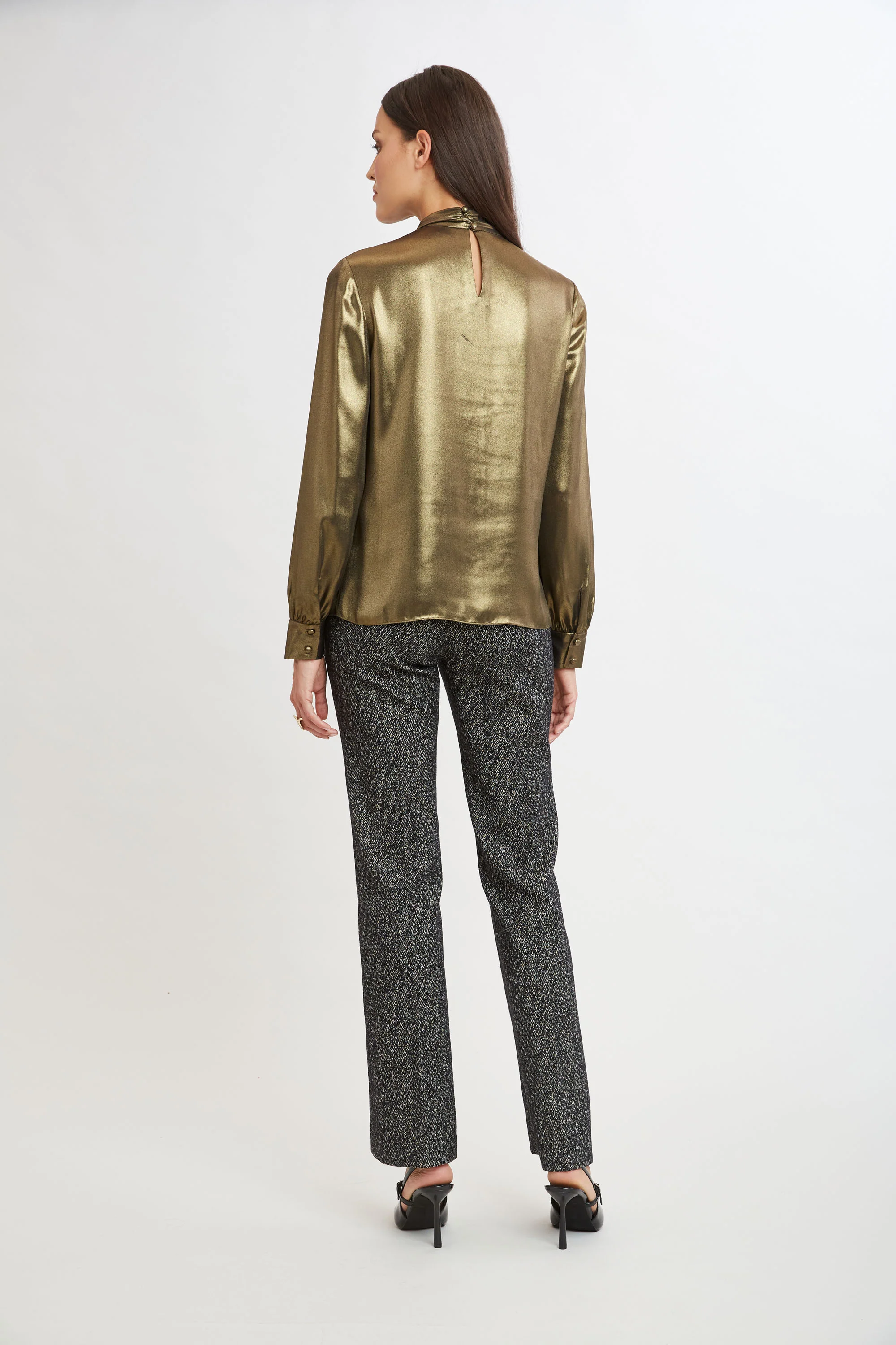 Metallic Draped Neck Shirt - Image 6
