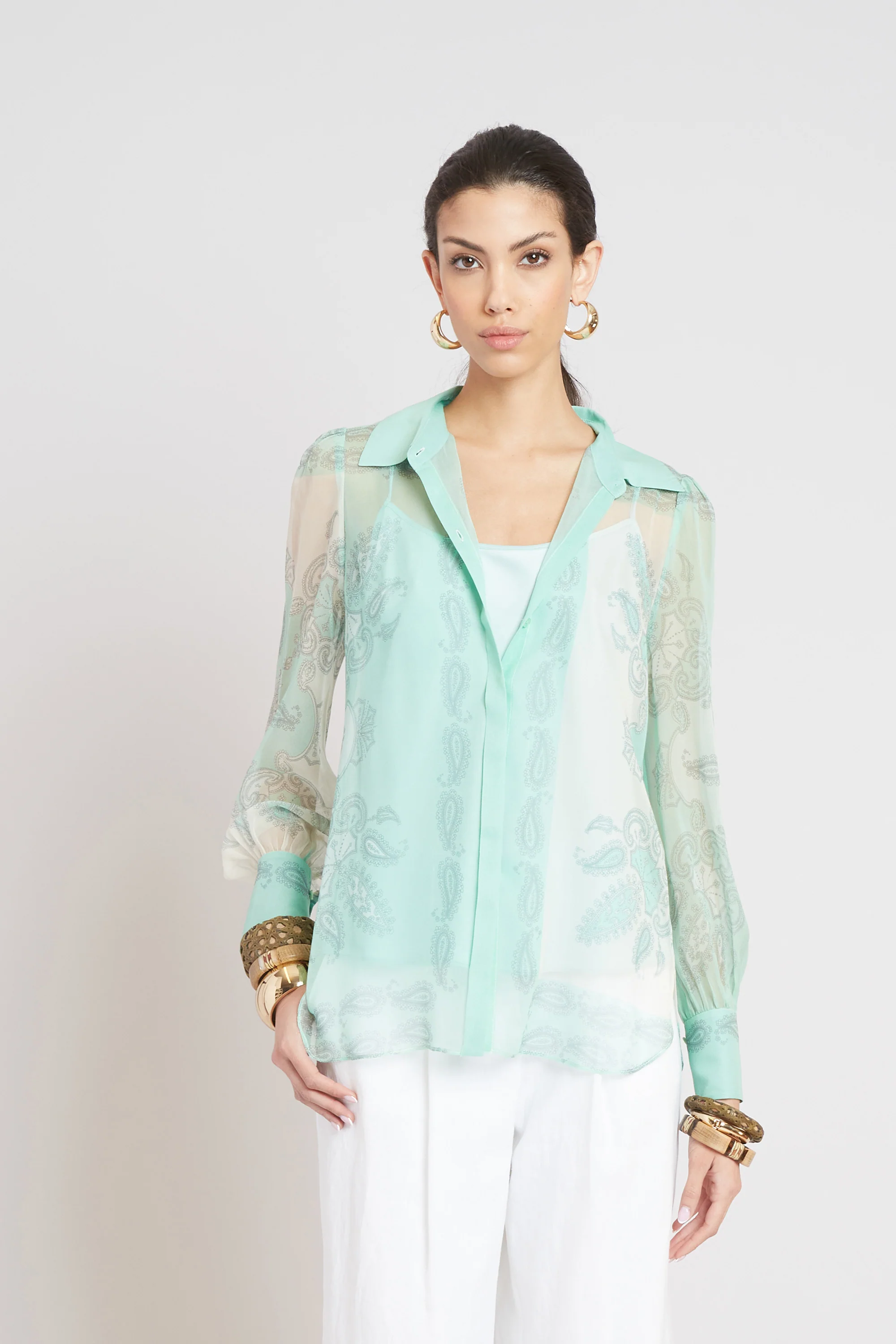 Silk Scarf Print Shirt - Image 3