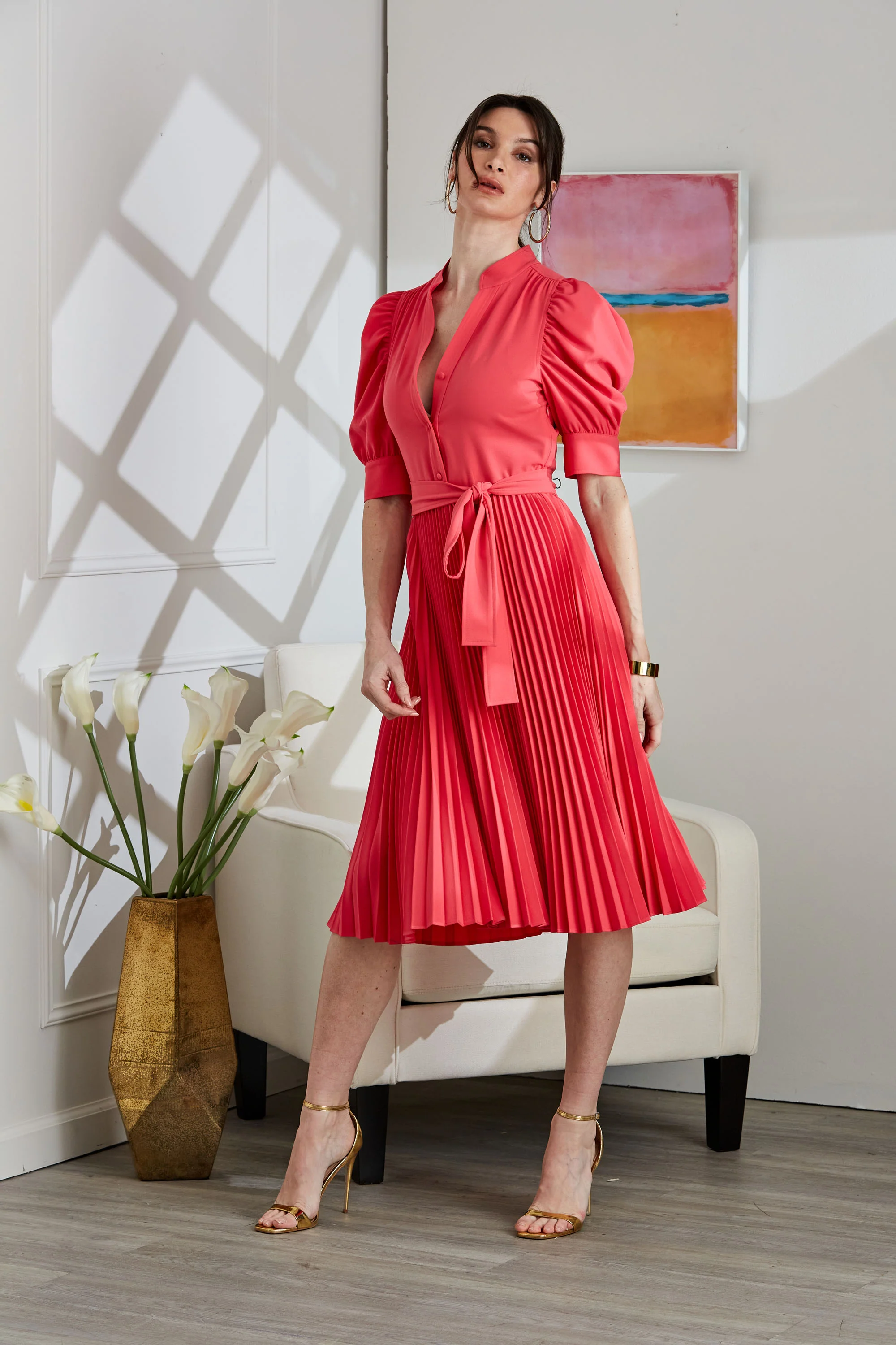 Pleated Ruched Sleeve Dress - Image 2