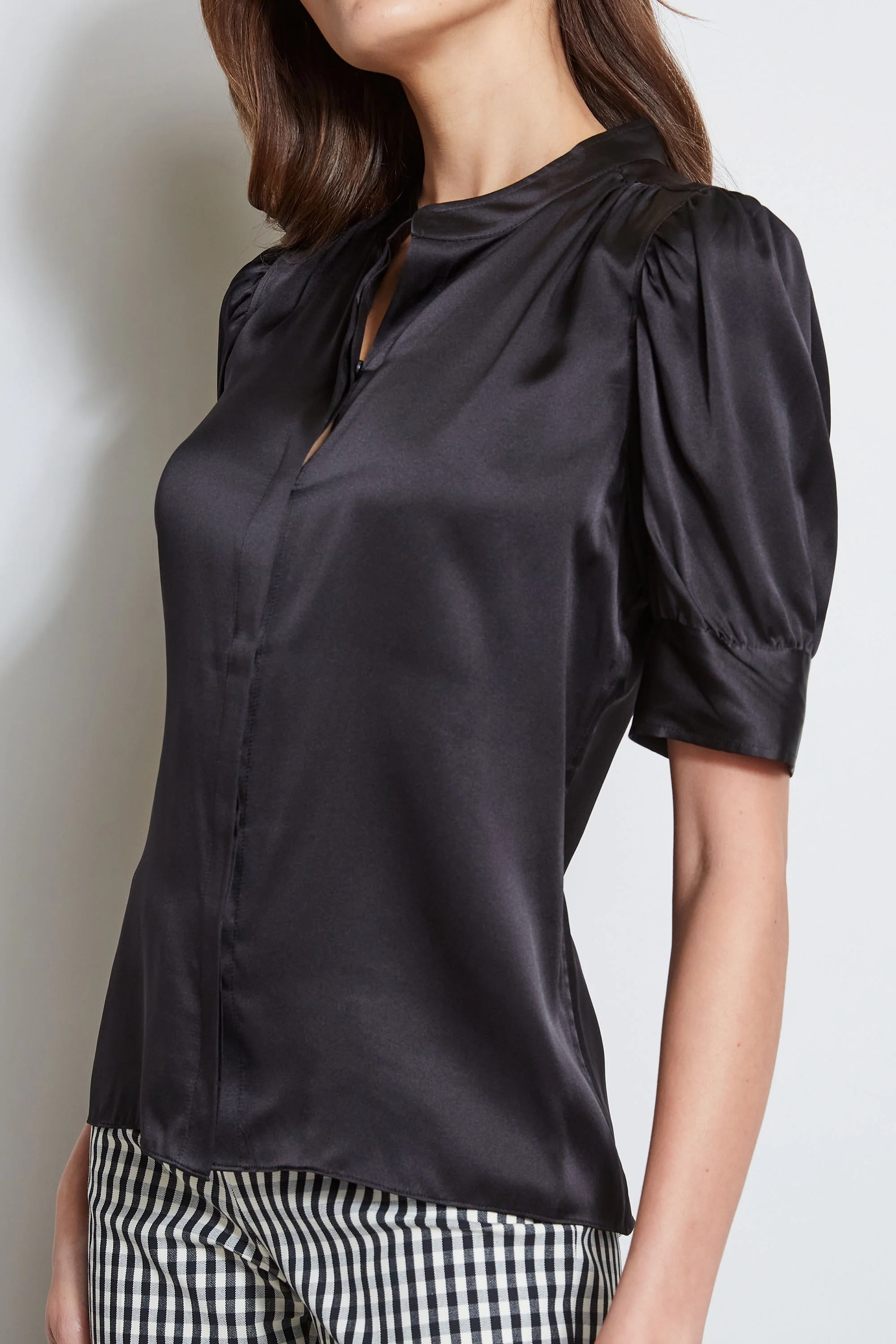 Silk Satin Ruched Sleeve Shirt - Image 6