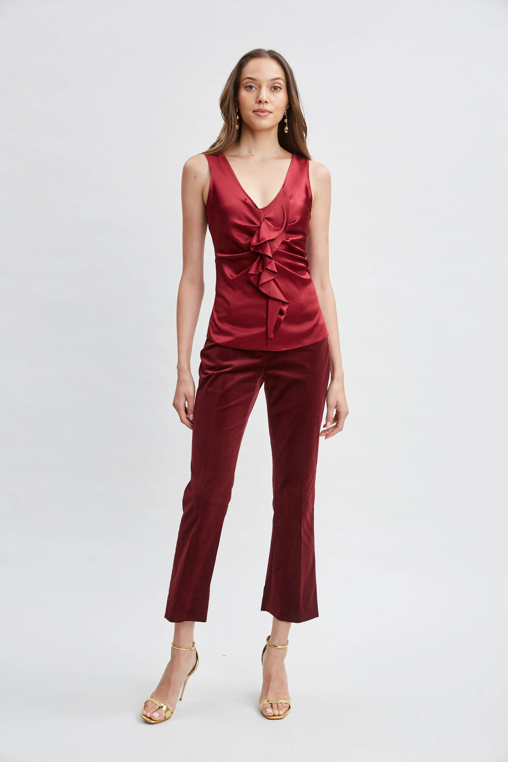 Silk Satin Sleeveless Ruffle Top - Image 2
