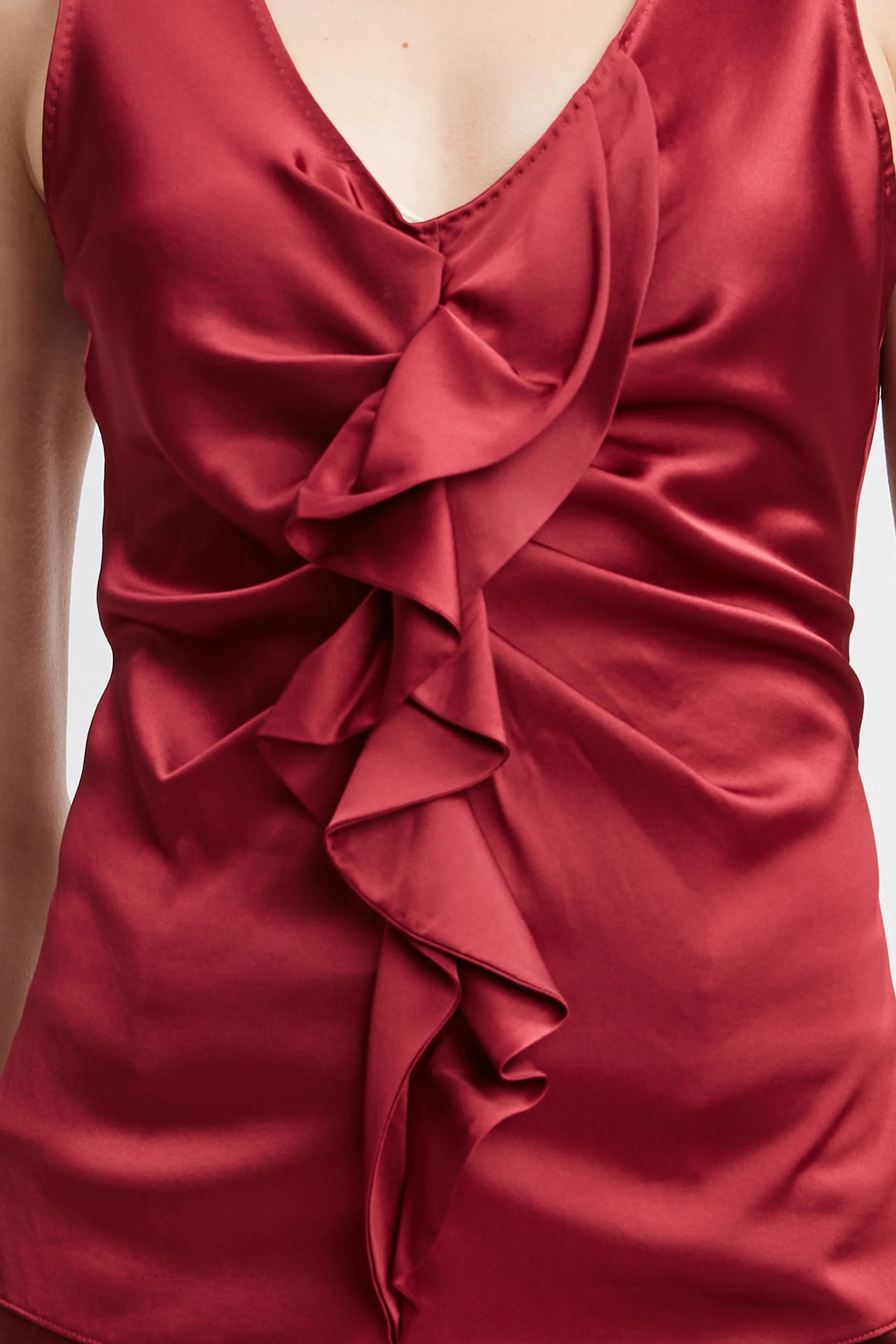 Silk Satin Sleeveless Ruffle Top - Image 3