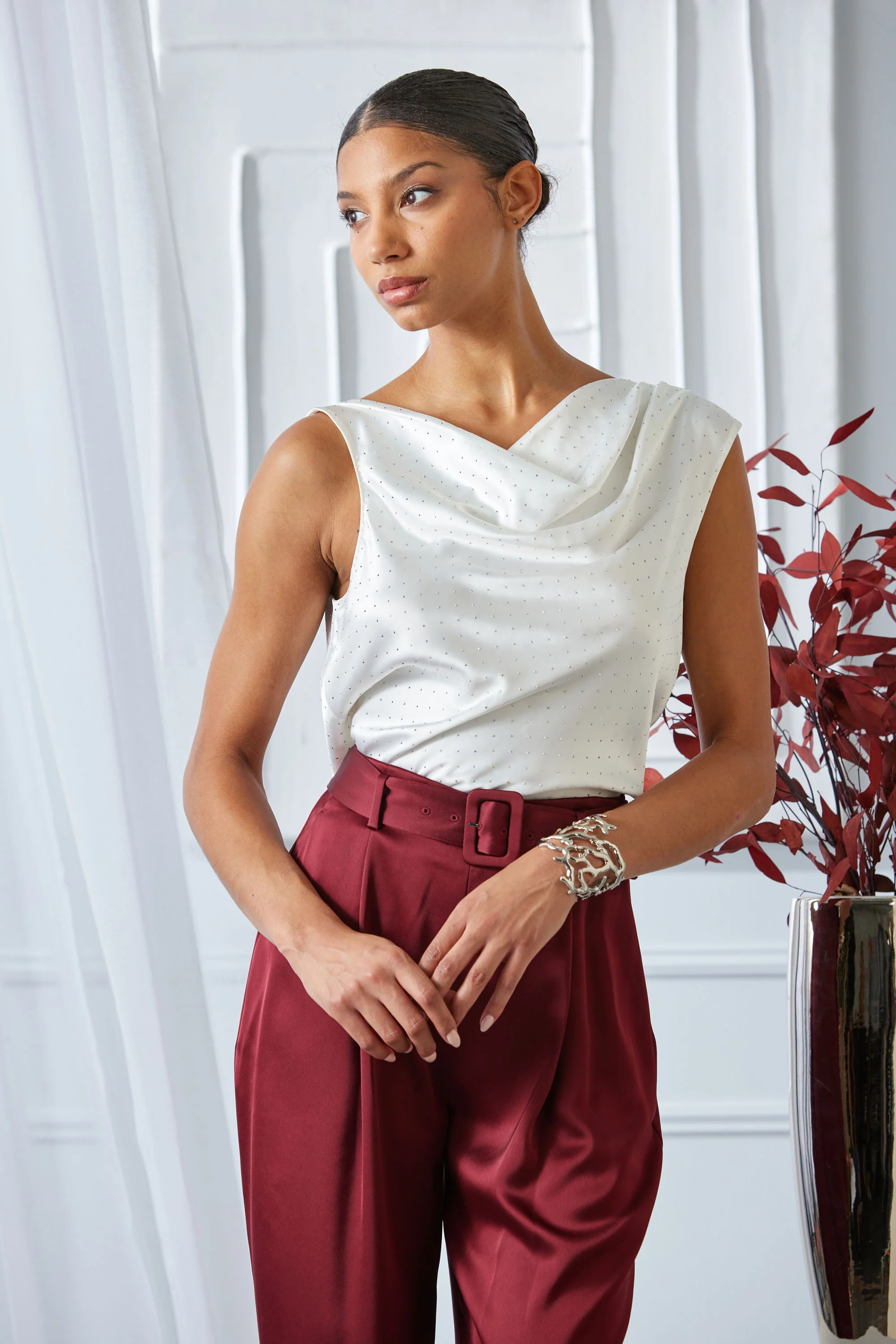 Satin Crystal Cowl Top - Image 5