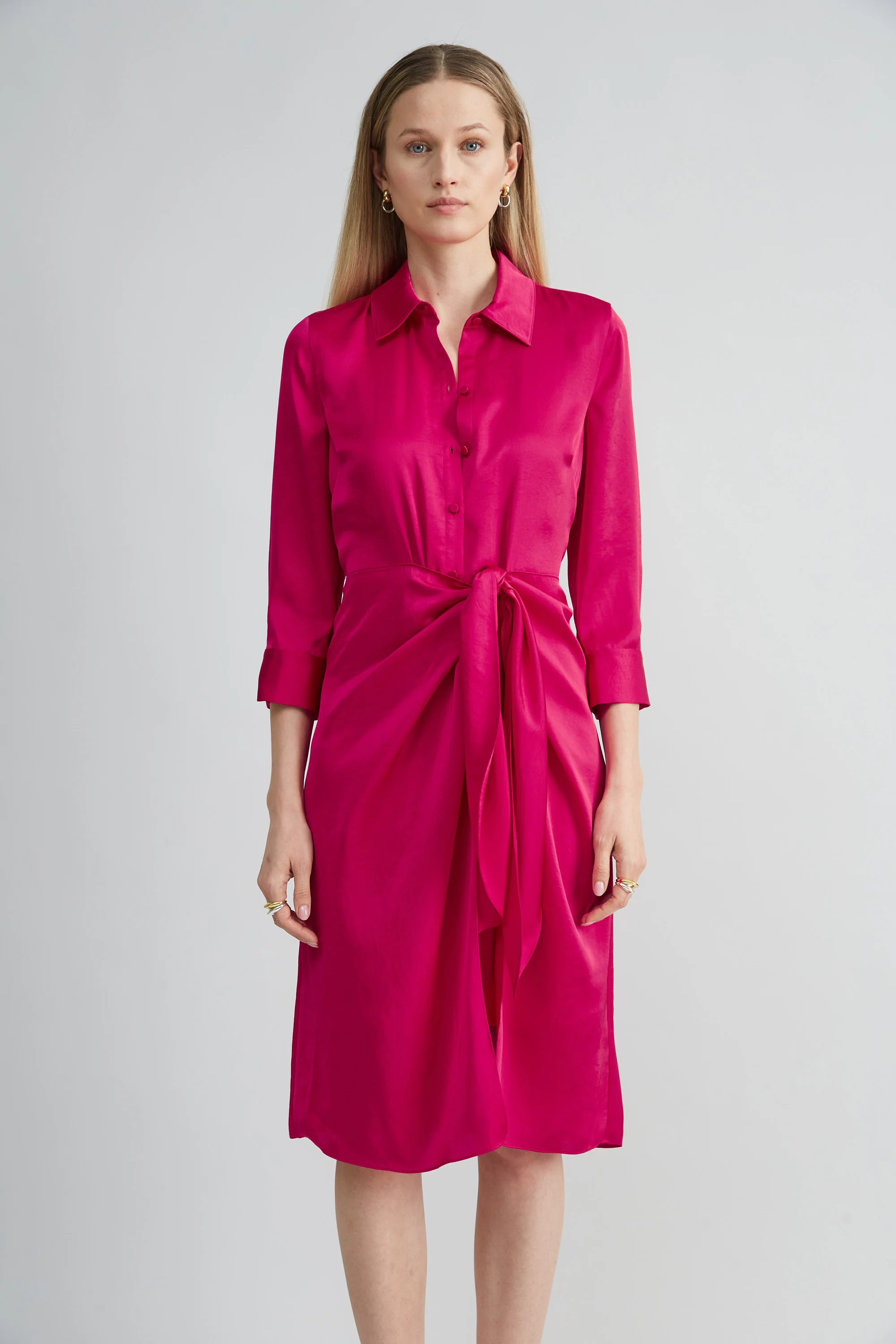 Satin Tie Shirt Dress - Image 2