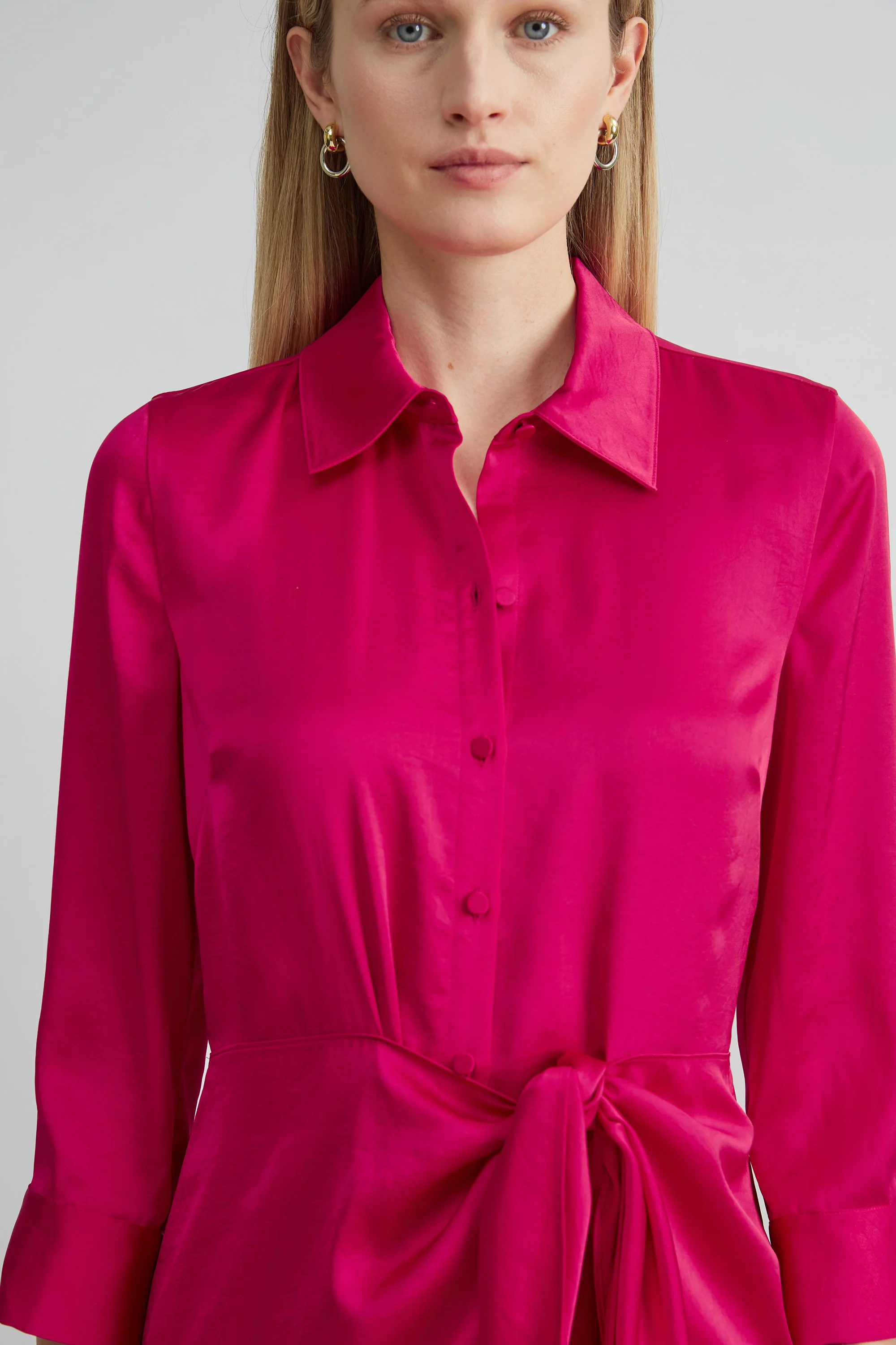 Satin Tie Shirt Dress - Image 3