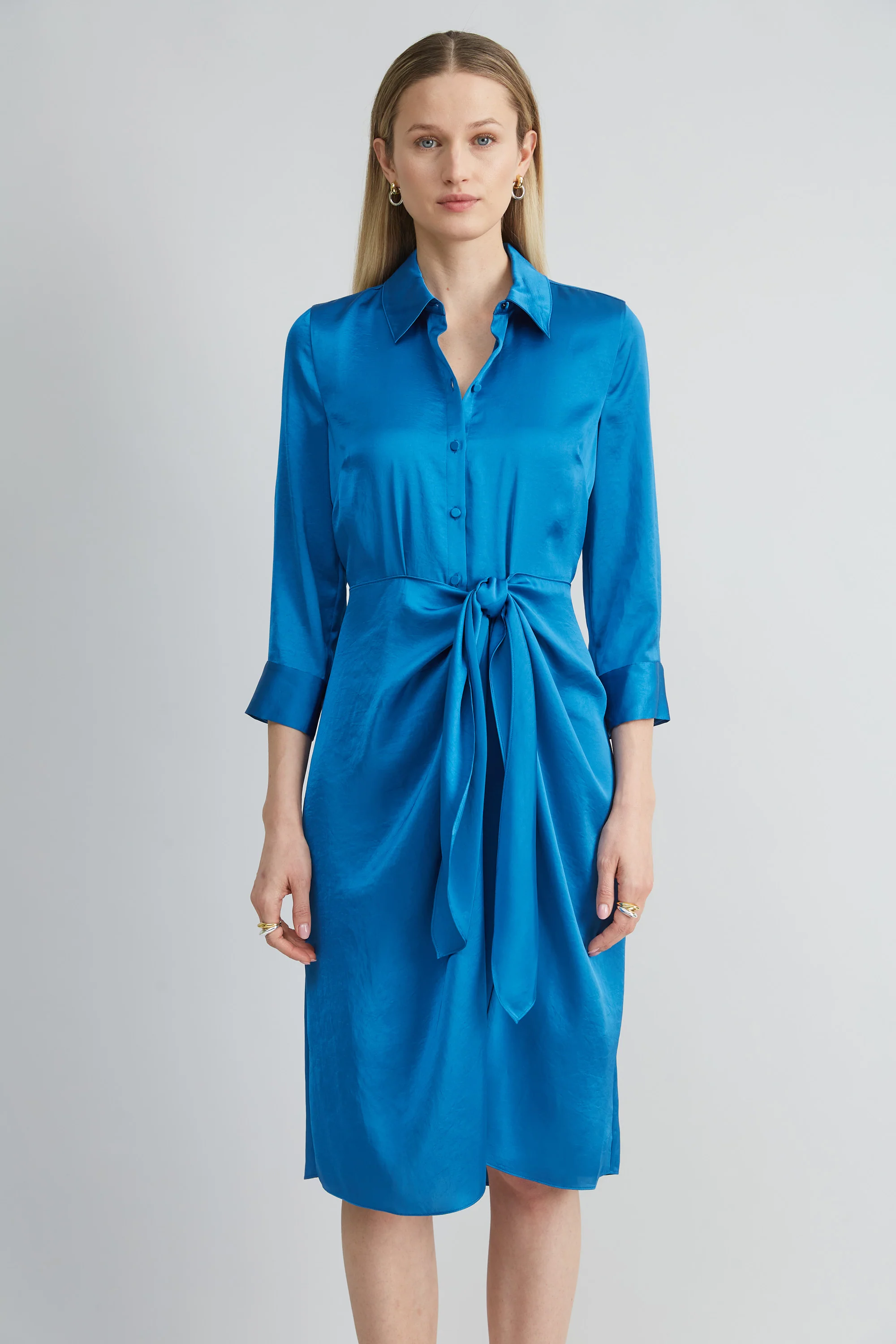 Satin Tie Shirt Dress - Image 2
