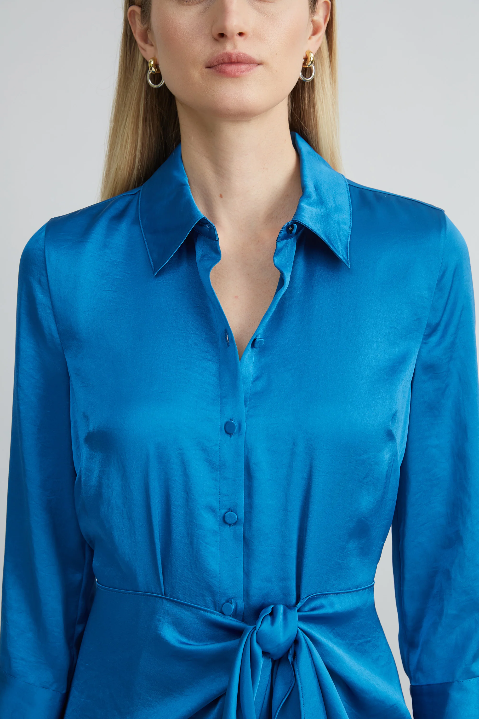 Satin Tie Shirt Dress - Image 3