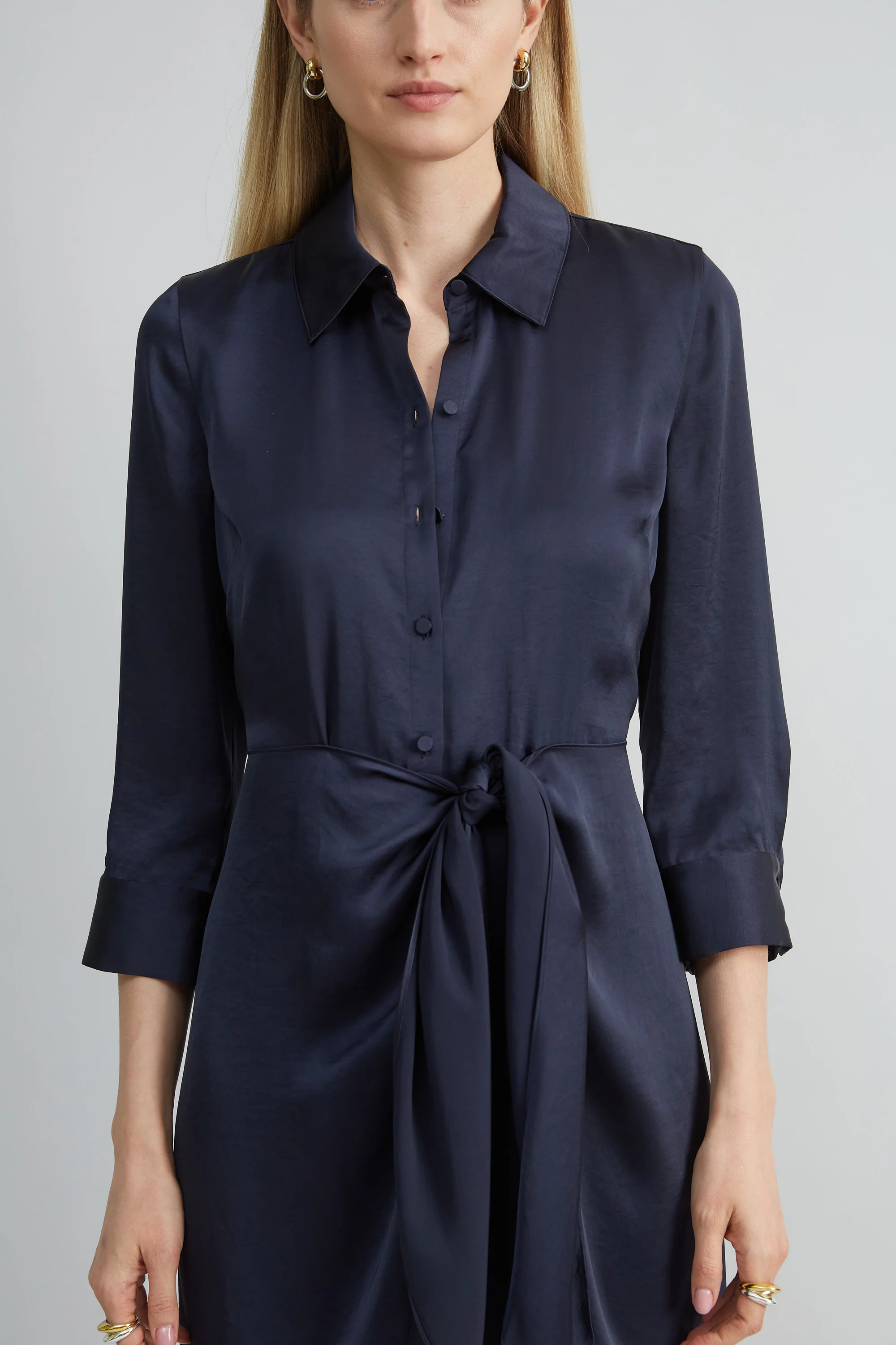 Satin Tie Shirt Dress - Image 3