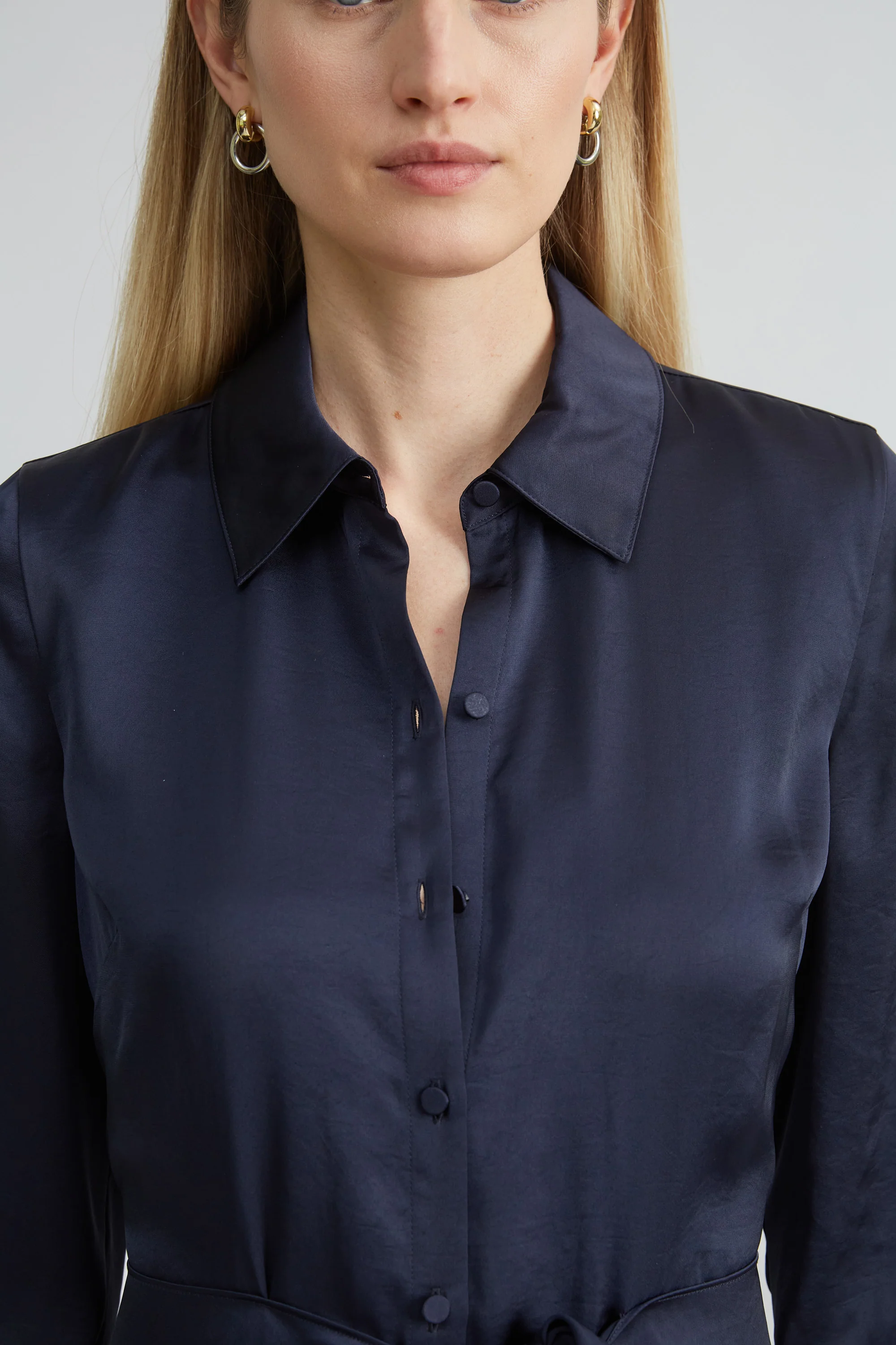 Satin Tie Shirt Dress - Image 4