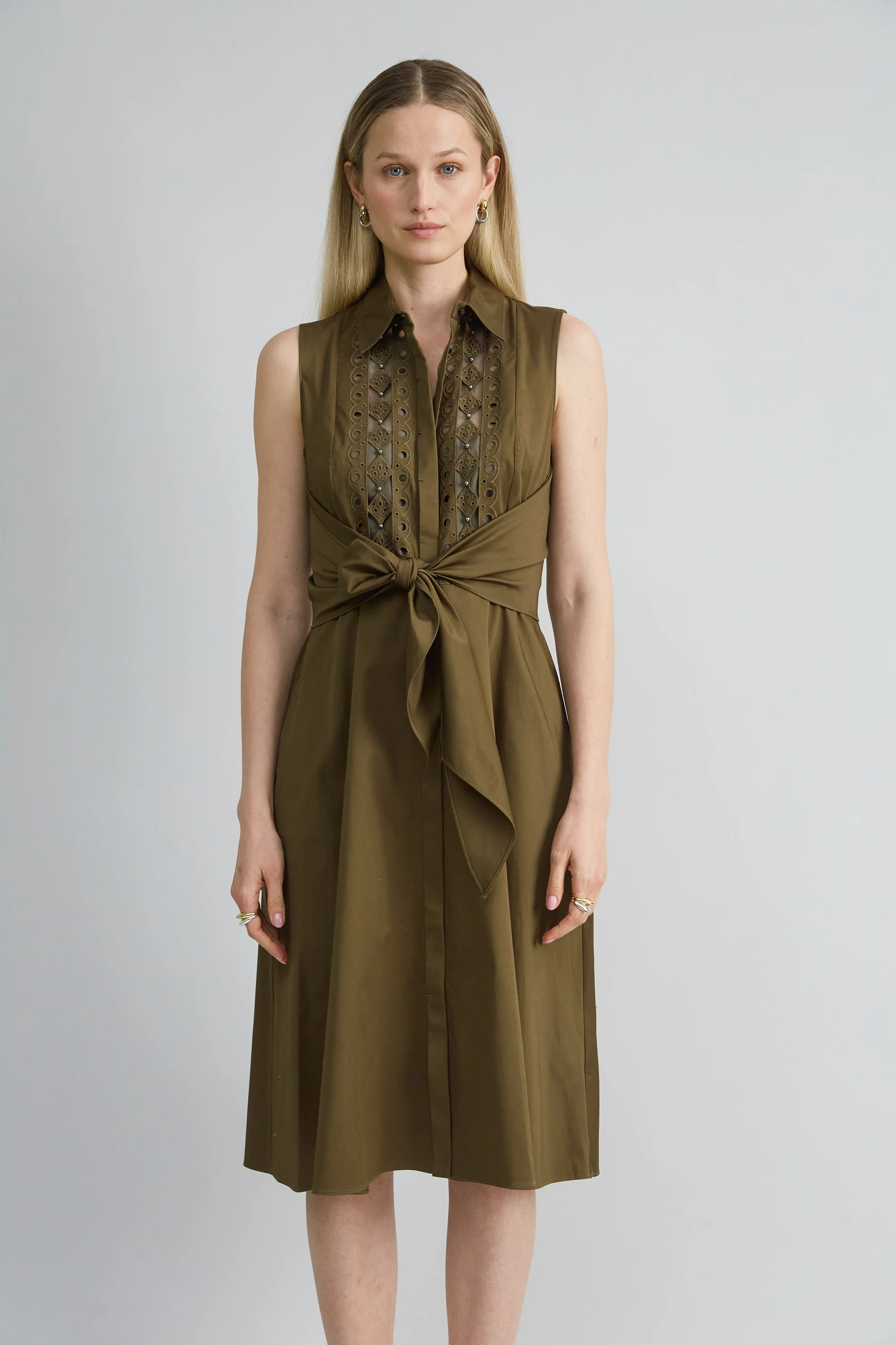 Sleeveless Cotton Tie Dress - Image 2