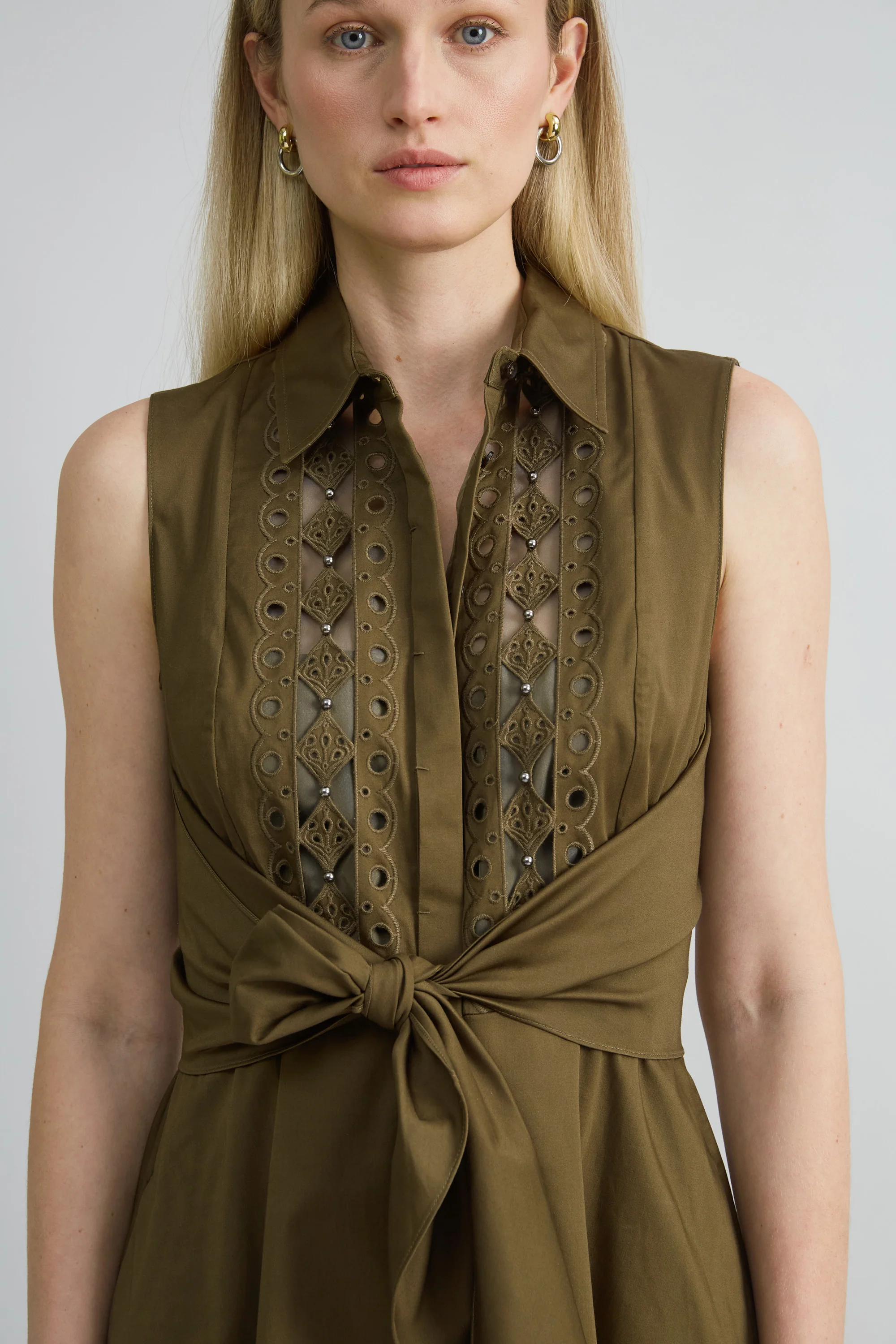 Sleeveless Cotton Tie Dress - Image 3