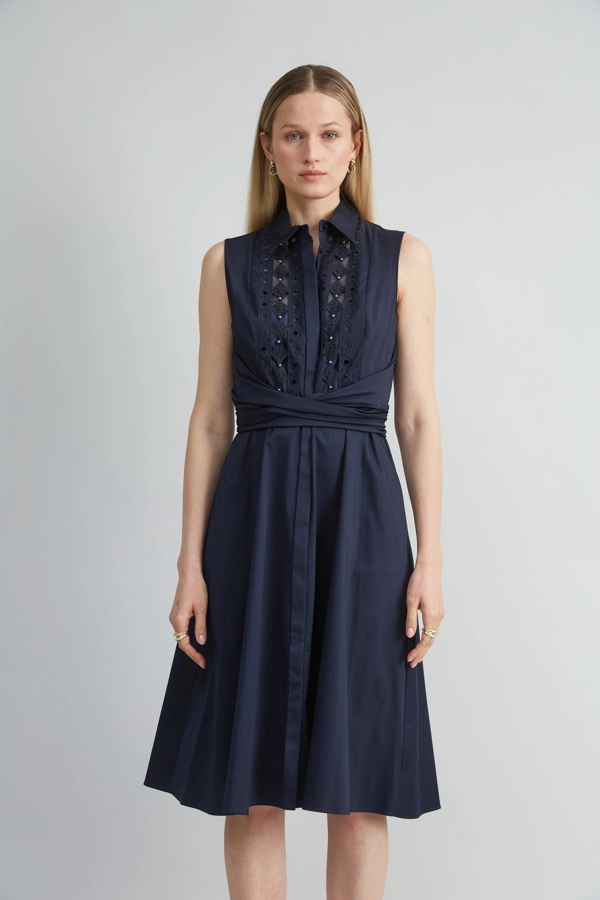 Sleeveless Cotton Tie Dress - Image 2