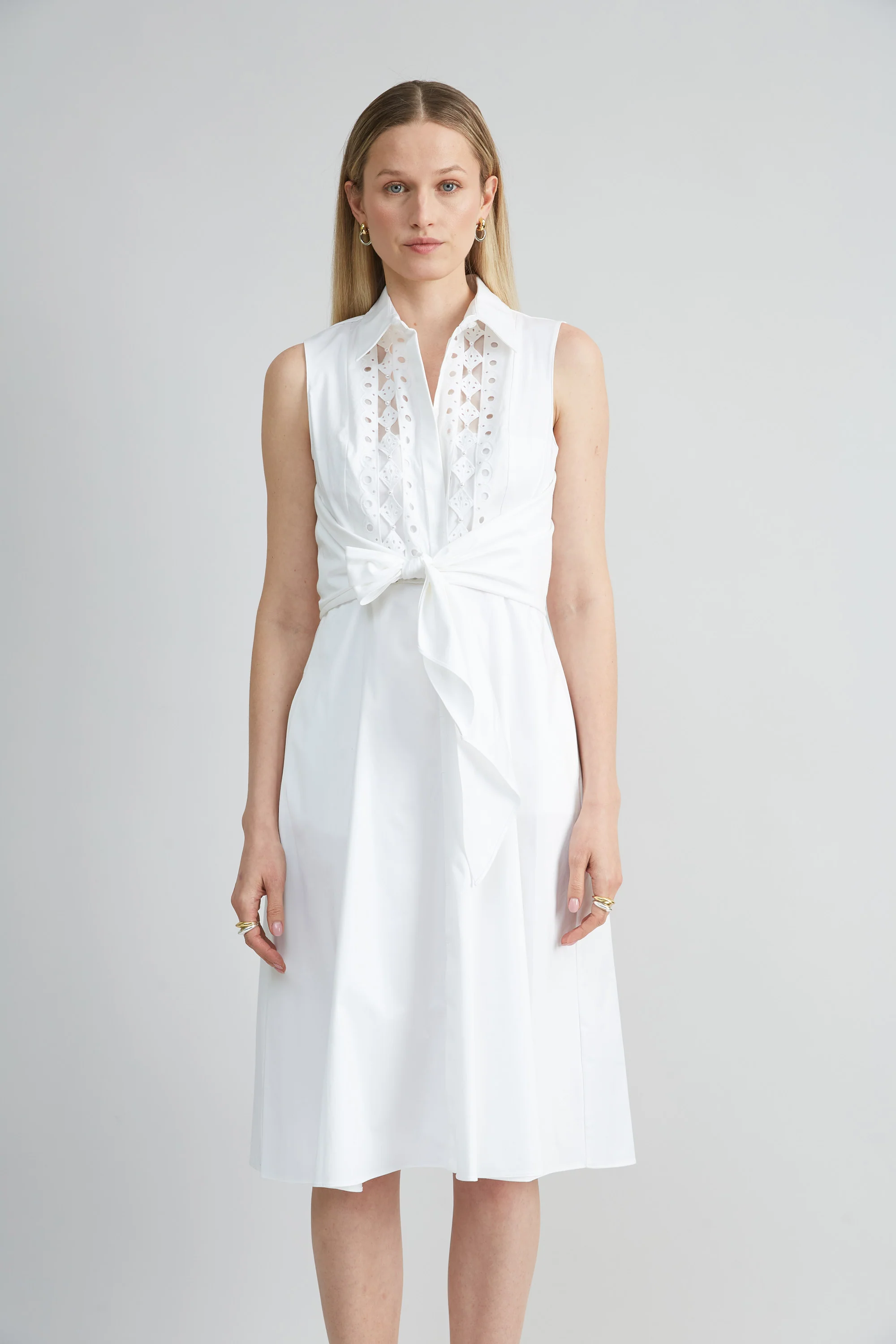 Sleeveless Cotton Tie Dress - Image 2