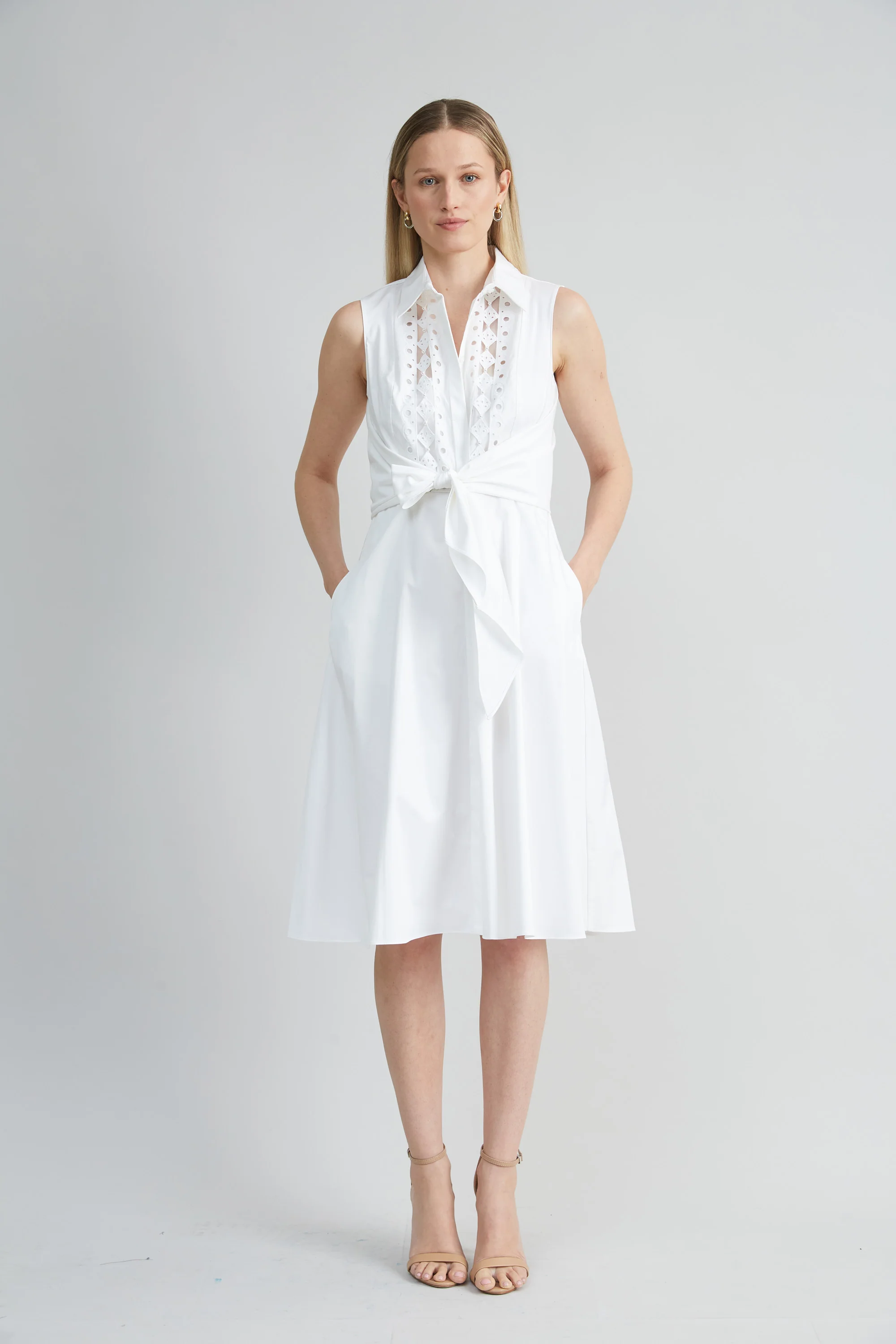Sleeveless Cotton Tie Dress - Image 3
