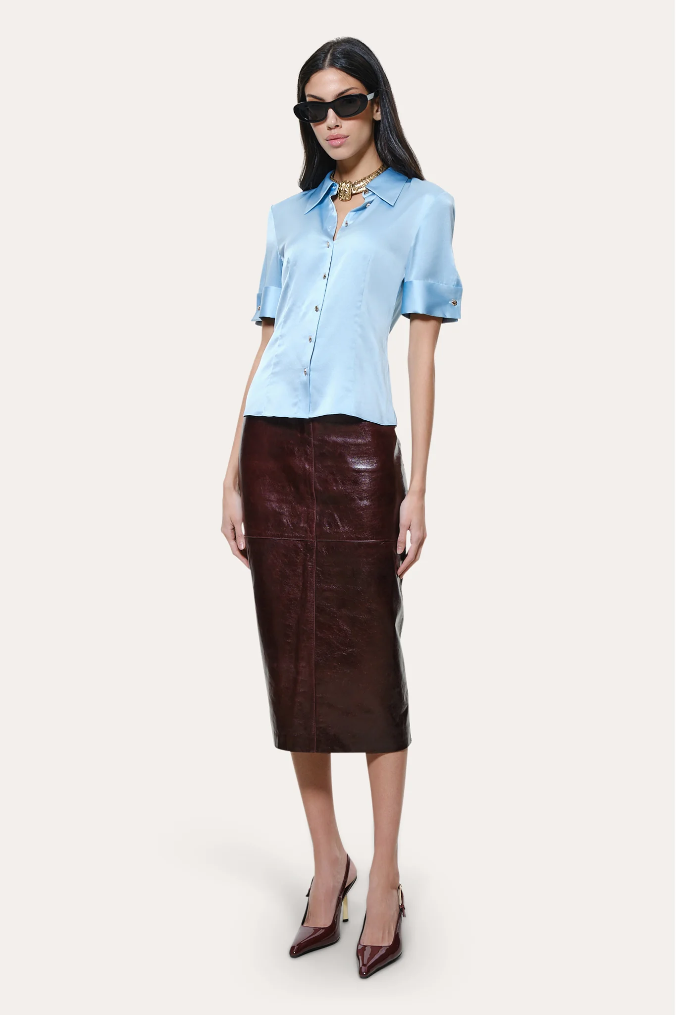 Sylvie Silk Charmeuse Short Sleeve Shirt