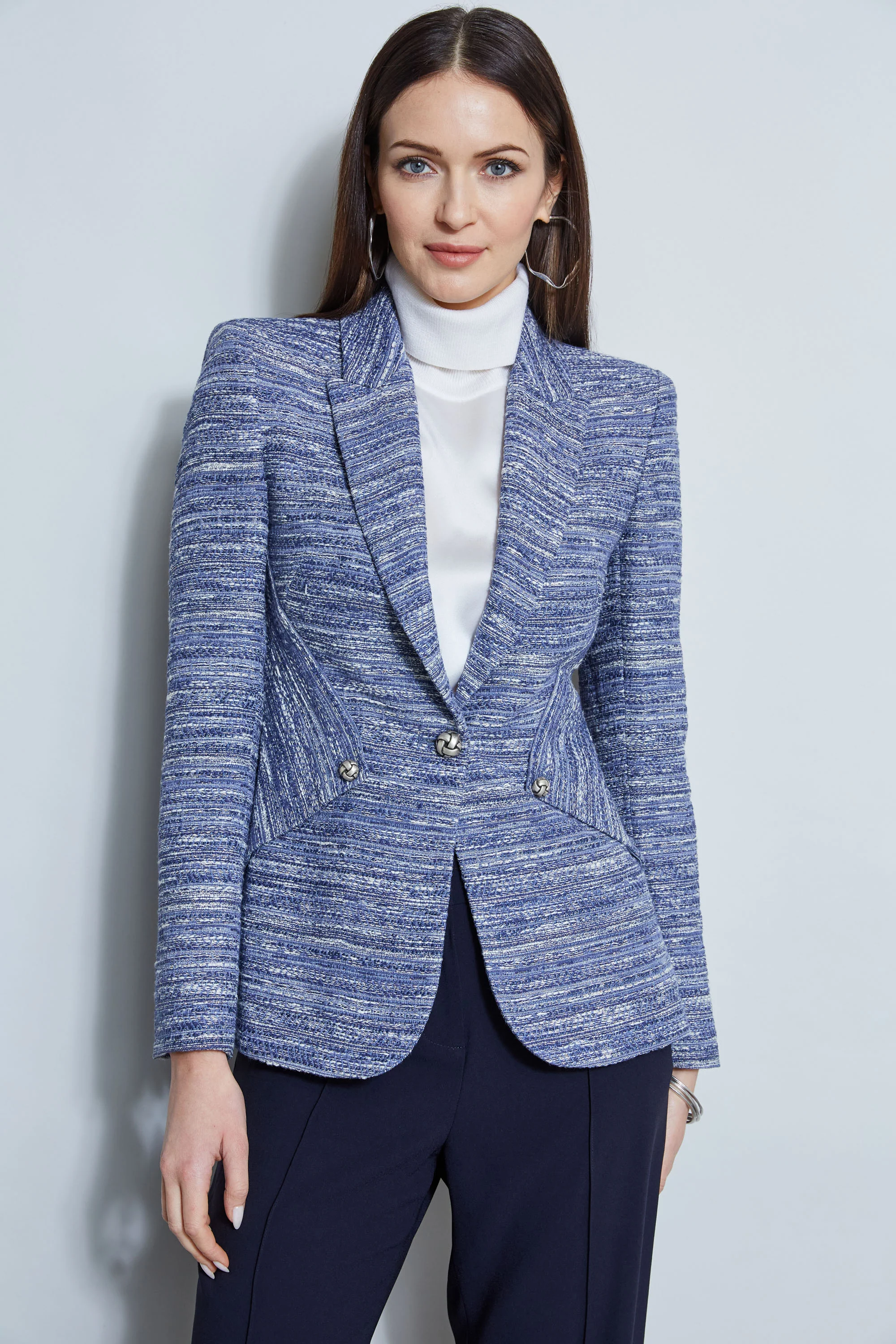 Tweed Panel Single Button Blazer - Image 4