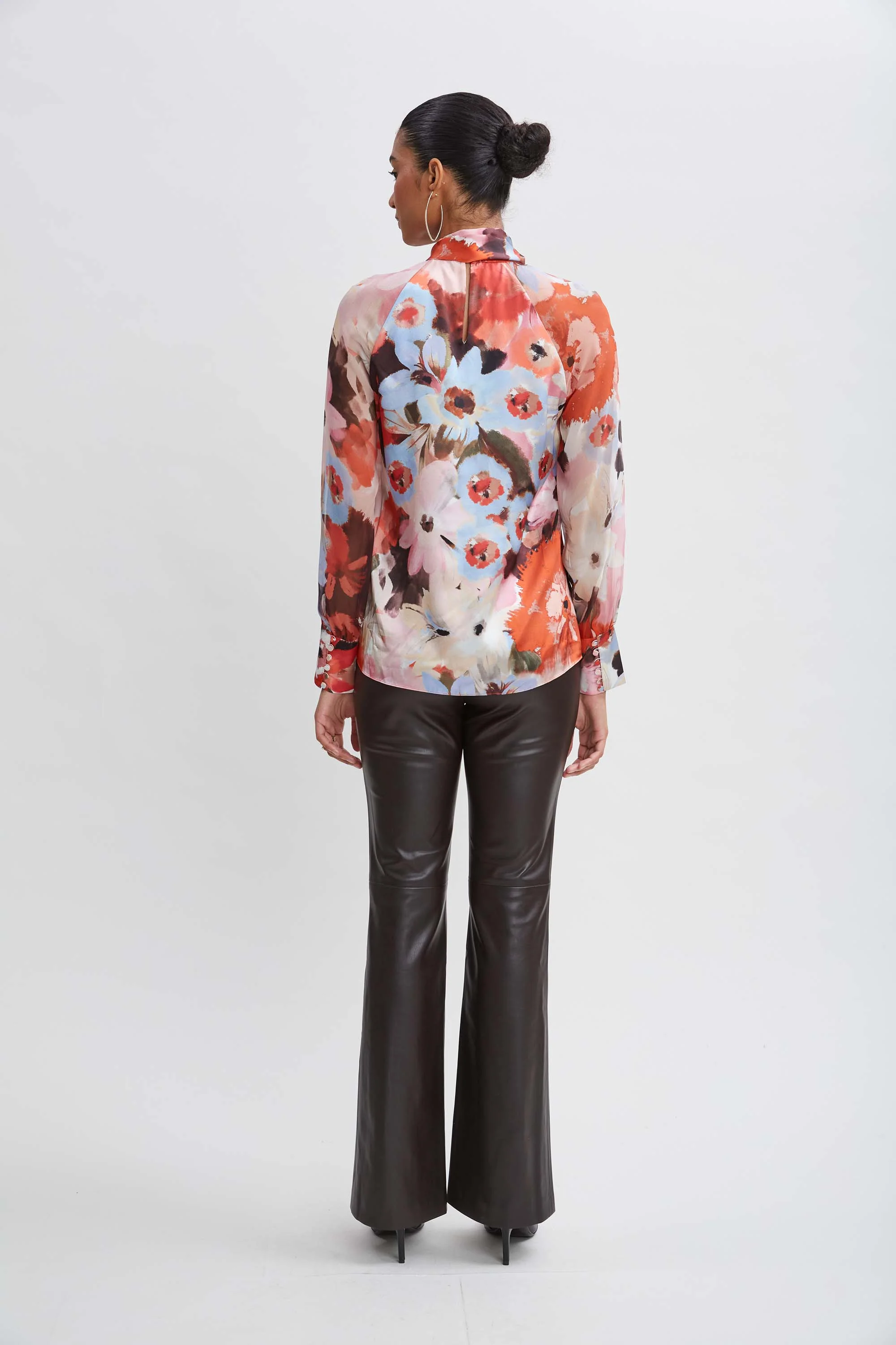 Silk Satin Wintergarden Chiffon Sleeve Shirt - Image 5